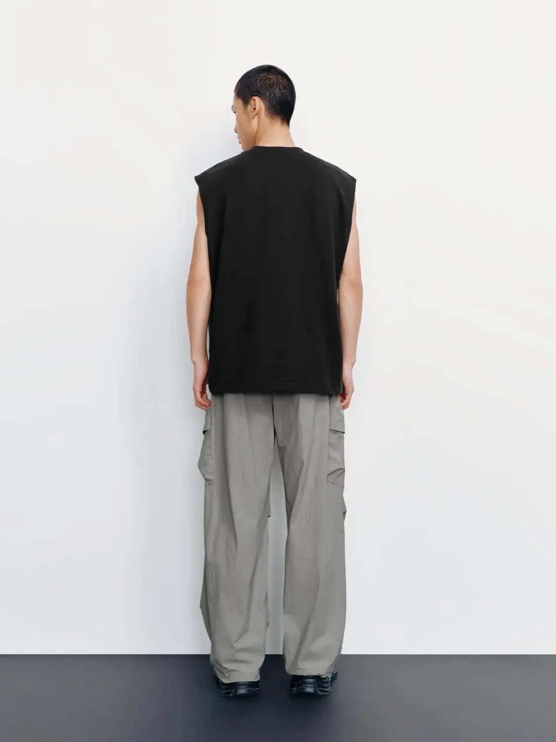 Cotton Black Sleeveless Design With Minimal Logo Tank Tops
