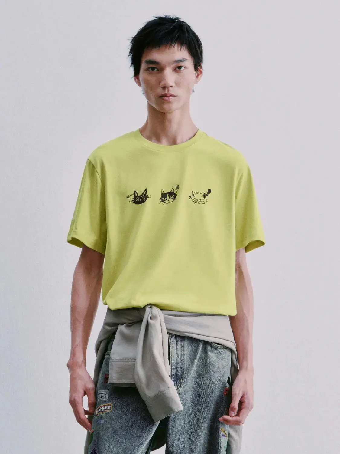 6467-cotton-cat-face-print-summer-t-shirt-1.webp Cotton Cat Face Print Summer T Shirt