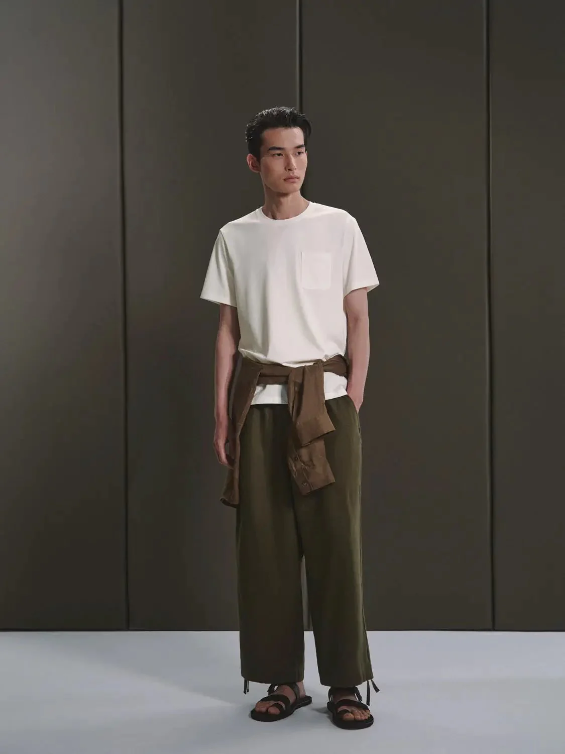 Linen Lyocell Drawstring Comfort Wear Relaxed Fit Wide Leg Pants