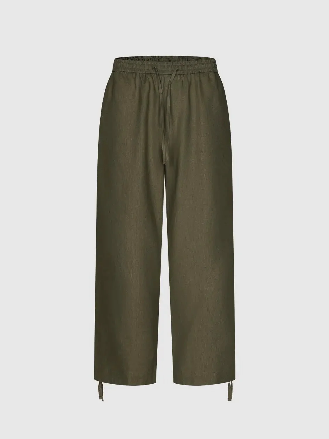 Linen Lyocell Drawstring Comfort Wear Relaxed Fit Wide Leg Pants