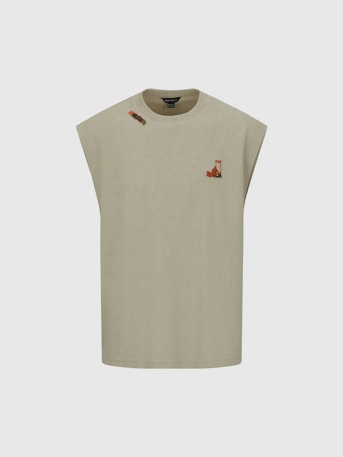 Embroidered Fox Cotton Blend Sleeveless T-Shirts
