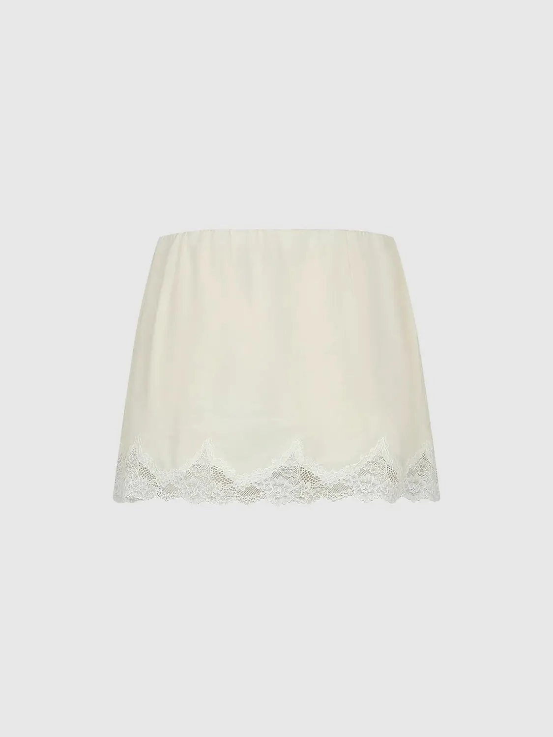 657-ivory-silk-satin-lace-trim-pleated-mini-skirts-2.webp Ivory Silk Satin Lace Trim Pleated Mini Skirts