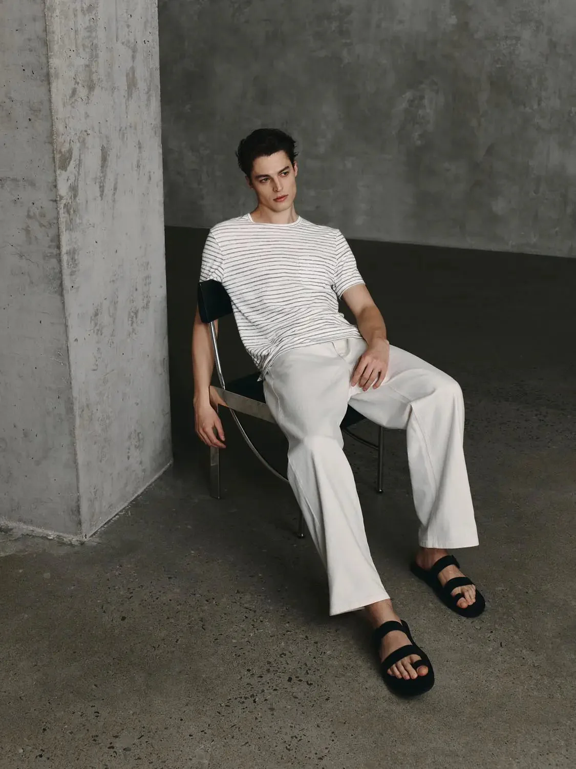 Lightweight Cotton Linen Striped Stretch Knit T-Shirts