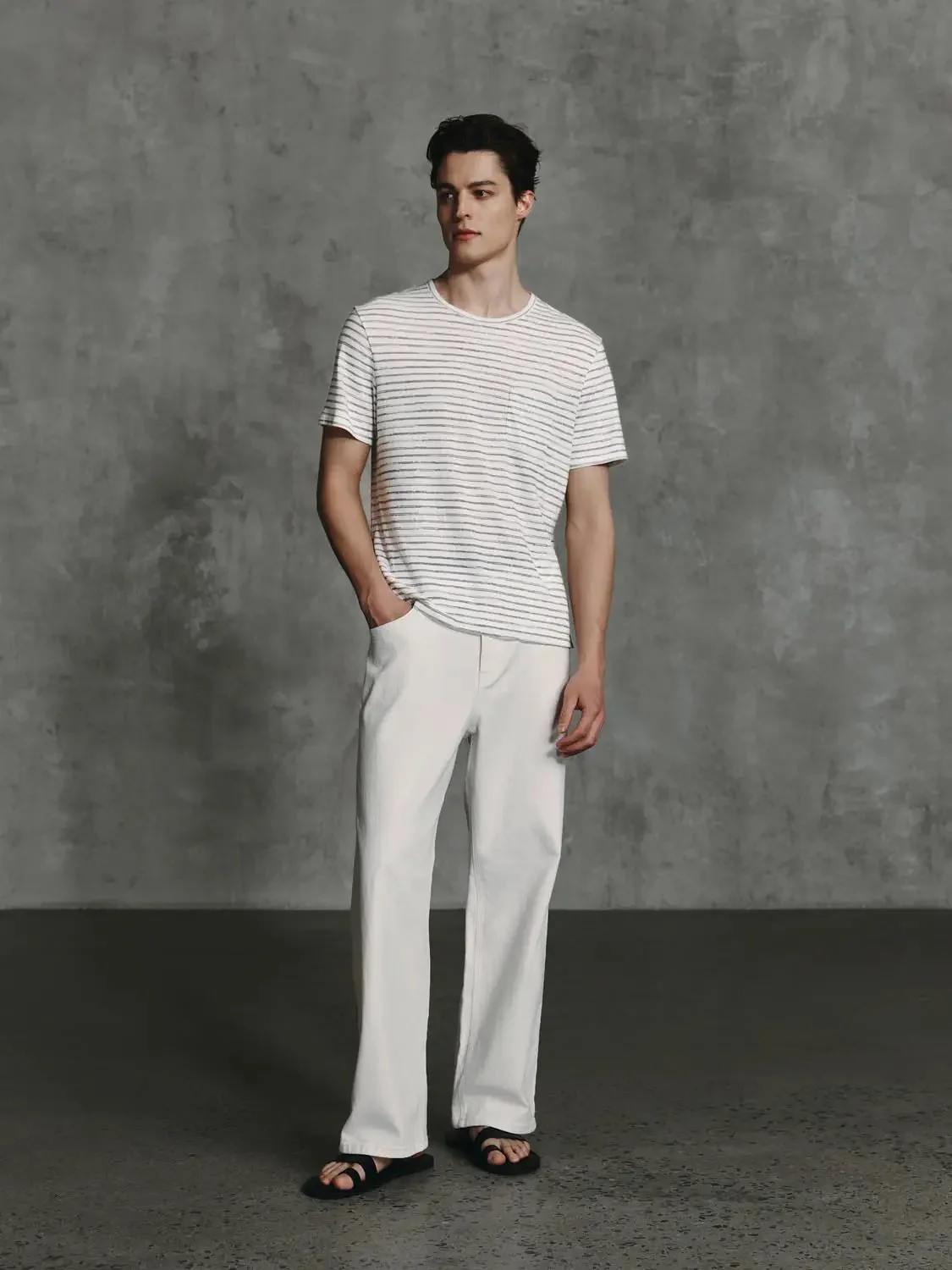 Lightweight Cotton Linen Striped Stretch Knit T-Shirts