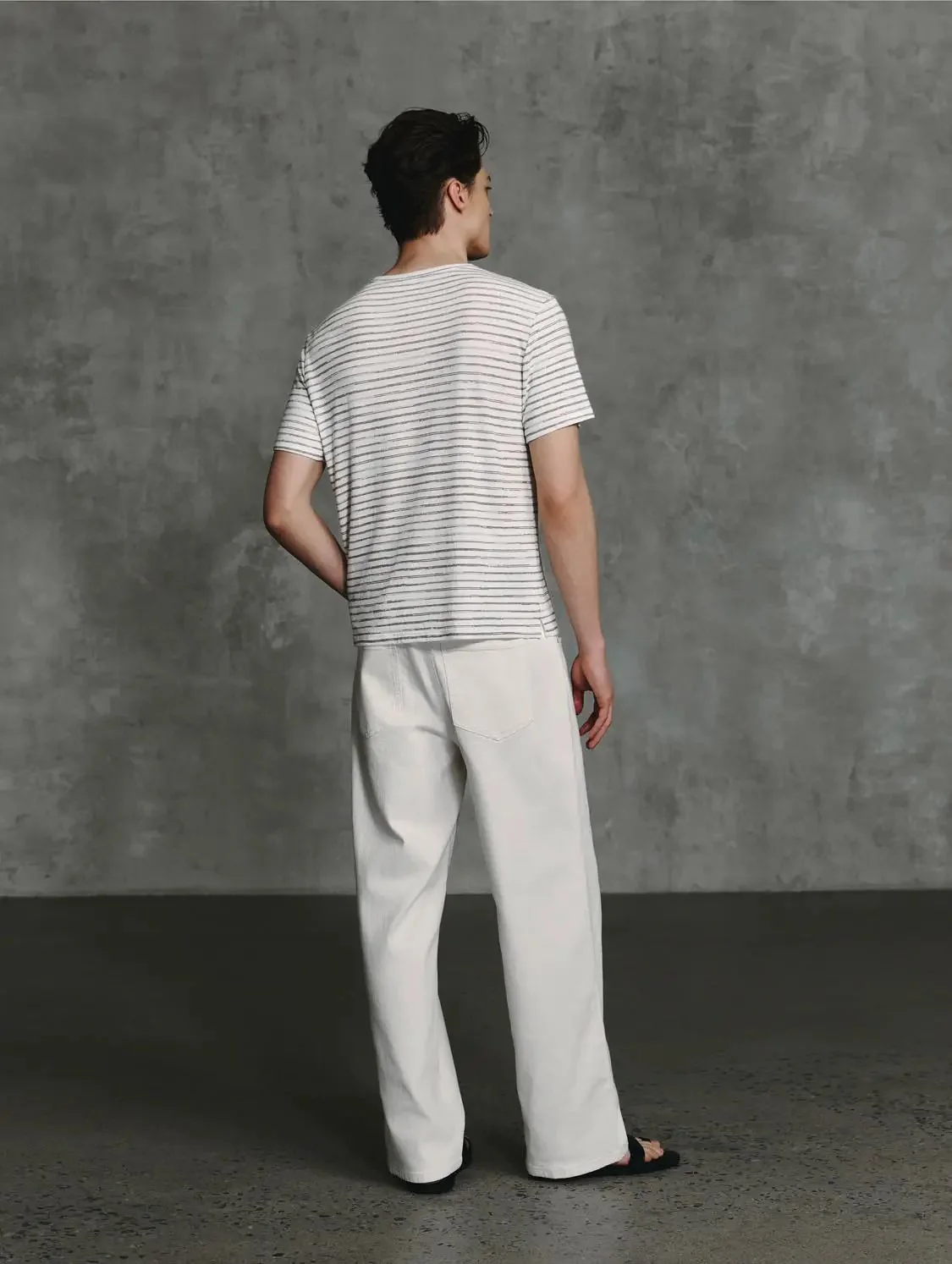 Lightweight Cotton Linen Striped Stretch Knit T-Shirts