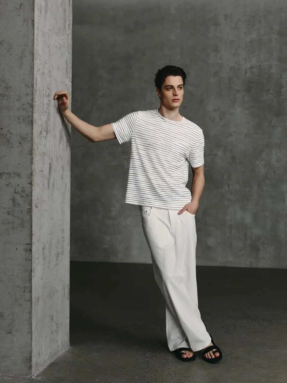 Lightweight Cotton Linen Striped Stretch Knit T-Shirts