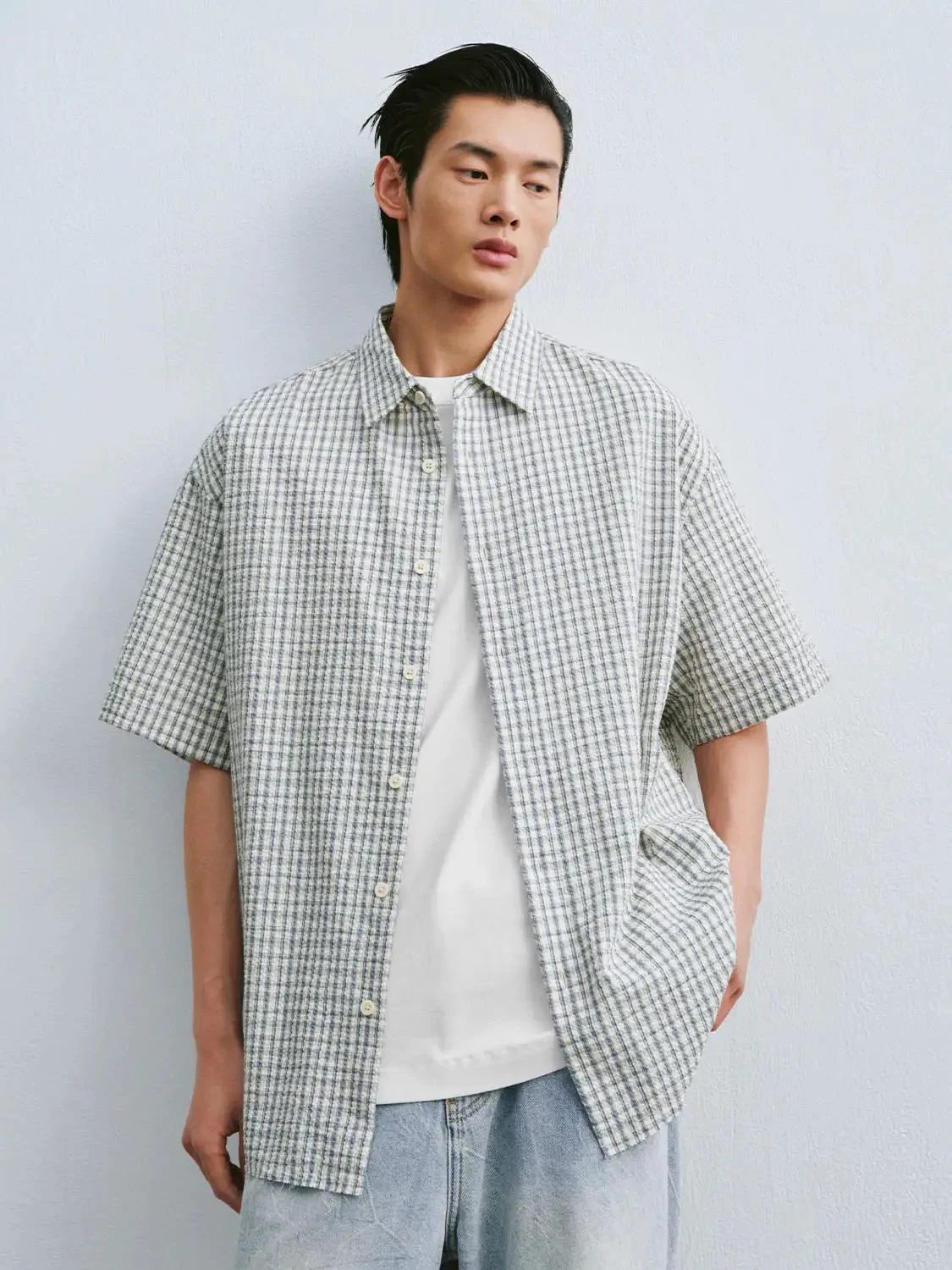 6686-checkered-polyester-cotton-blend-short-sleeve-shirts-1.webp Checkered Polyester Cotton Blend Short Sleeve Shirts