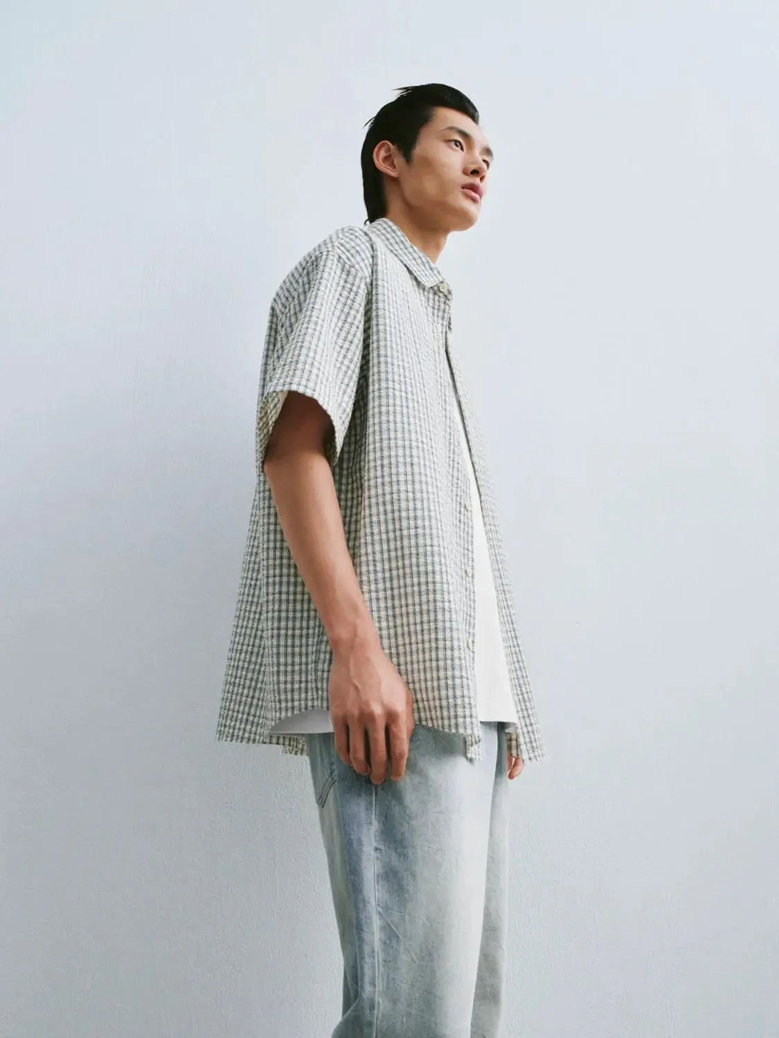 6686-checkered-polyester-cotton-blend-short-sleeve-shirts-2.webp Checkered Polyester Cotton Blend Short Sleeve Shirts