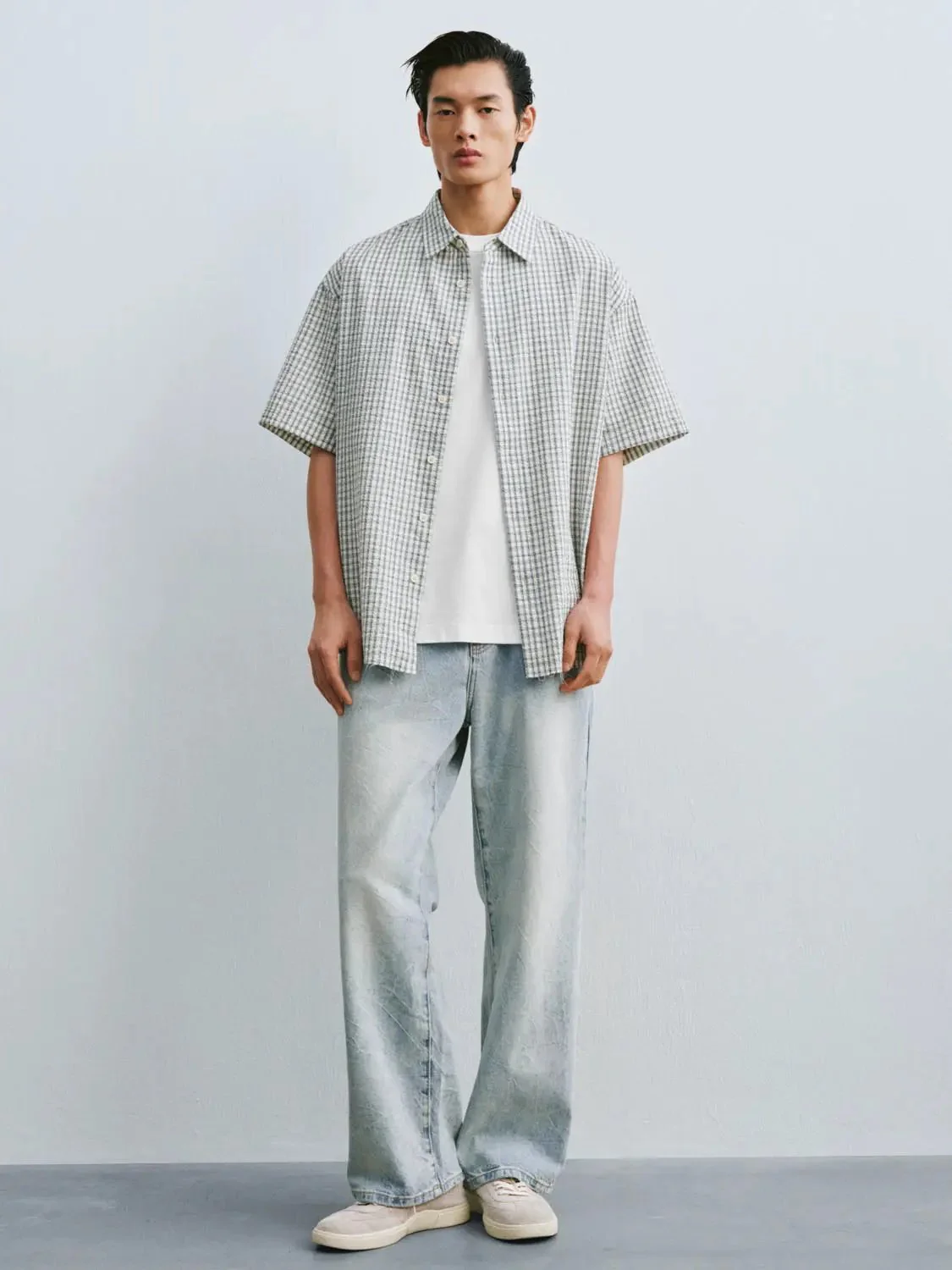 6686-checkered-polyester-cotton-blend-short-sleeve-shirts-4.webp Checkered Polyester Cotton Blend Short Sleeve Shirts