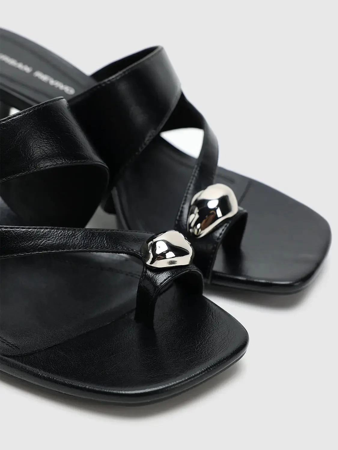 Fabric Upper Strappy Heel Sandals With Metallic Bead Accents