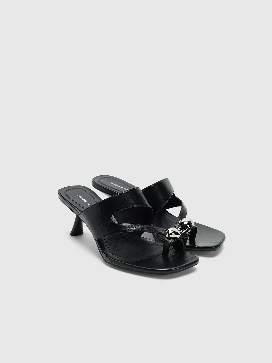 Fabric Upper Strappy Heel Sandals With Metallic Bead Accents