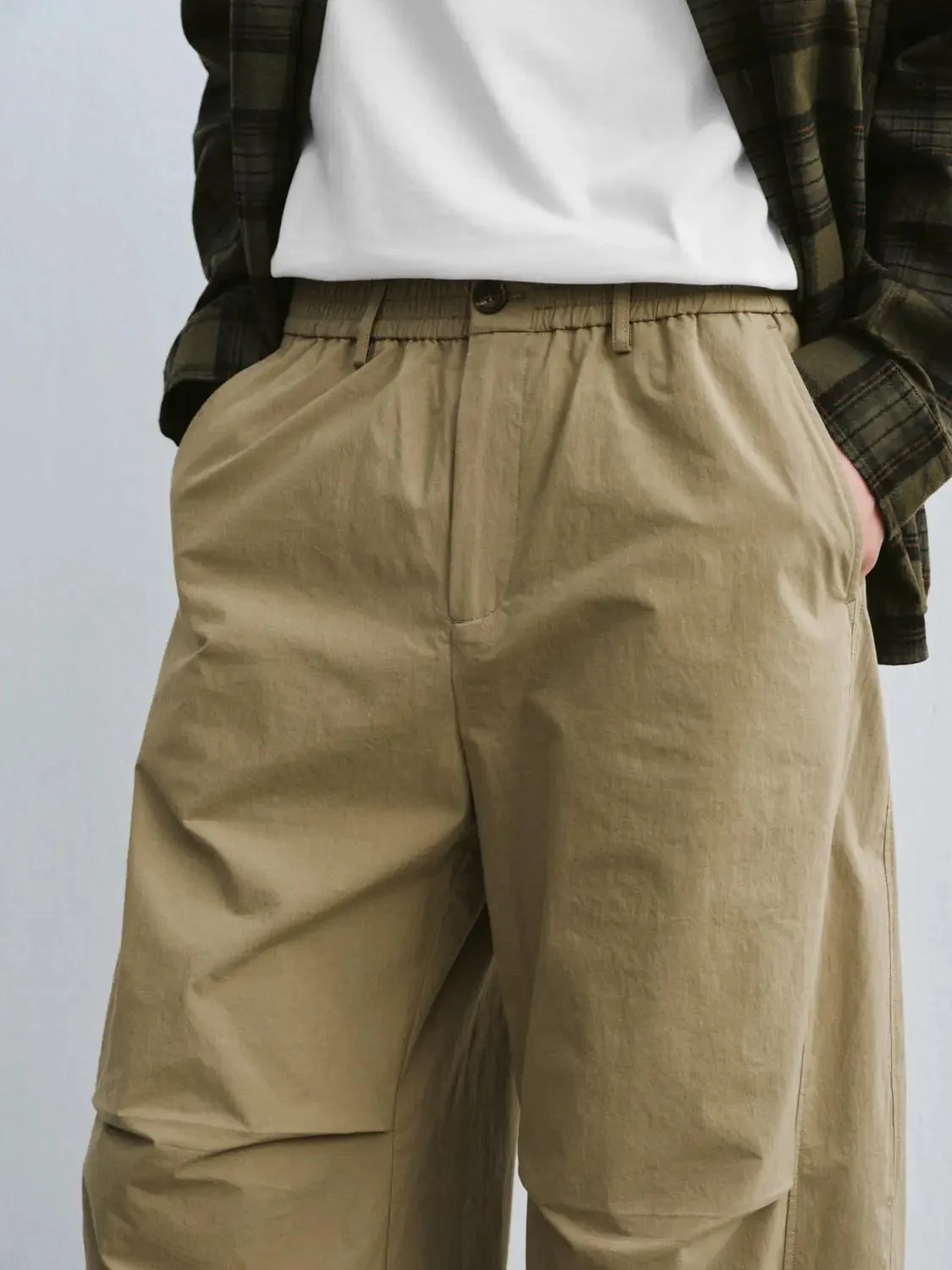 Cotton Elastane Cargo Pockets Relaxed Fit Barrel Leg Pants