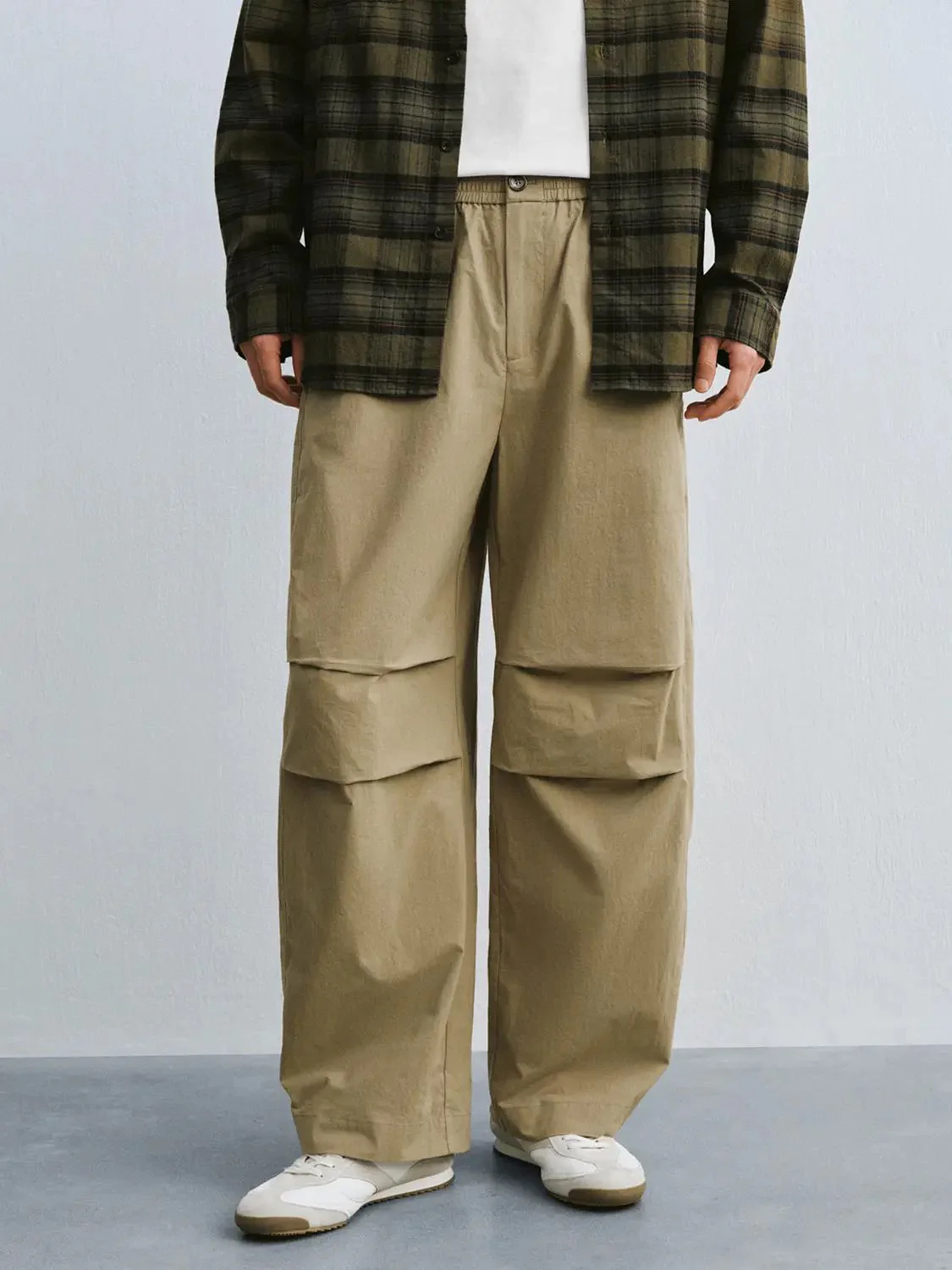 Cotton Elastane Cargo Pockets Relaxed Fit Barrel Leg Pants
