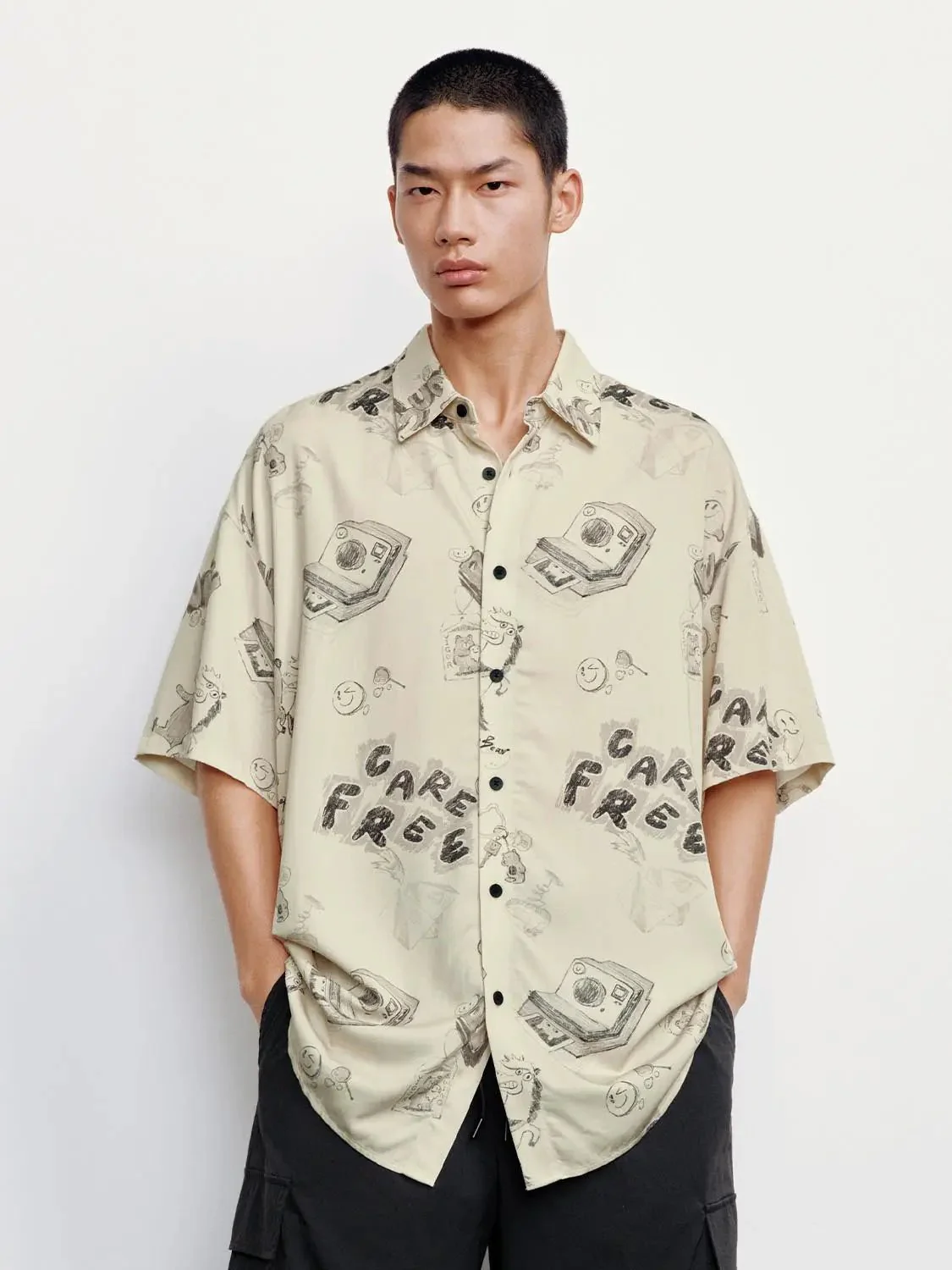 6749-beige-cotton-graphic-print-short-sleeve-shirts-9.webp Beige Cotton Graphic Print Short Sleeve Shirts