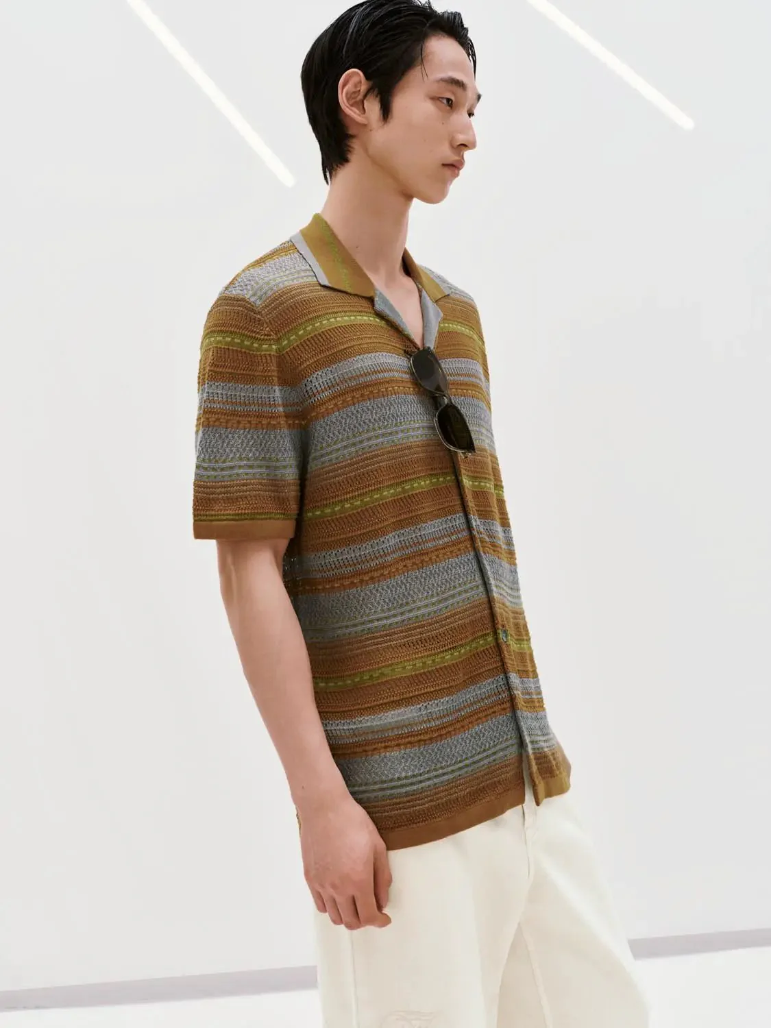 6859-contrast-striped-short-sleeve-knitted-cardigans-lightweight-casual-2.webp Contrast Striped Short Sleeve Knitted Cardigans Lightweight Casual