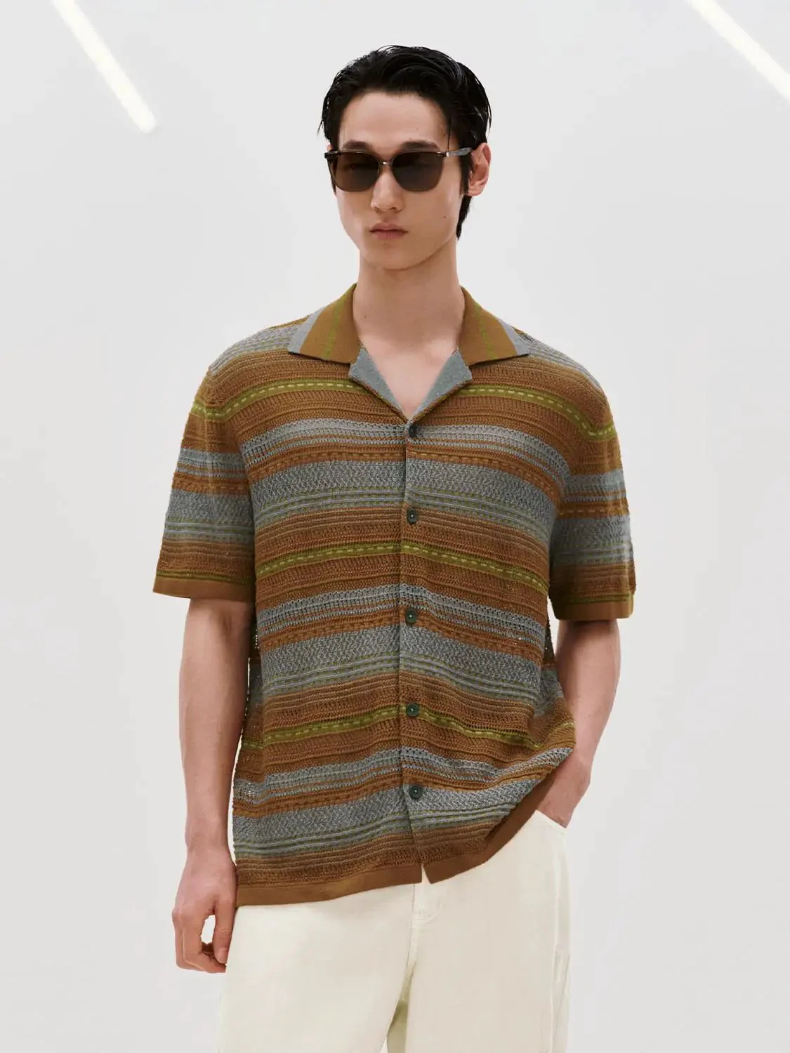 6859-contrast-striped-short-sleeve-knitted-cardigans-lightweight-casual-9.webp Contrast Striped Short Sleeve Knitted Cardigans Lightweight Casual