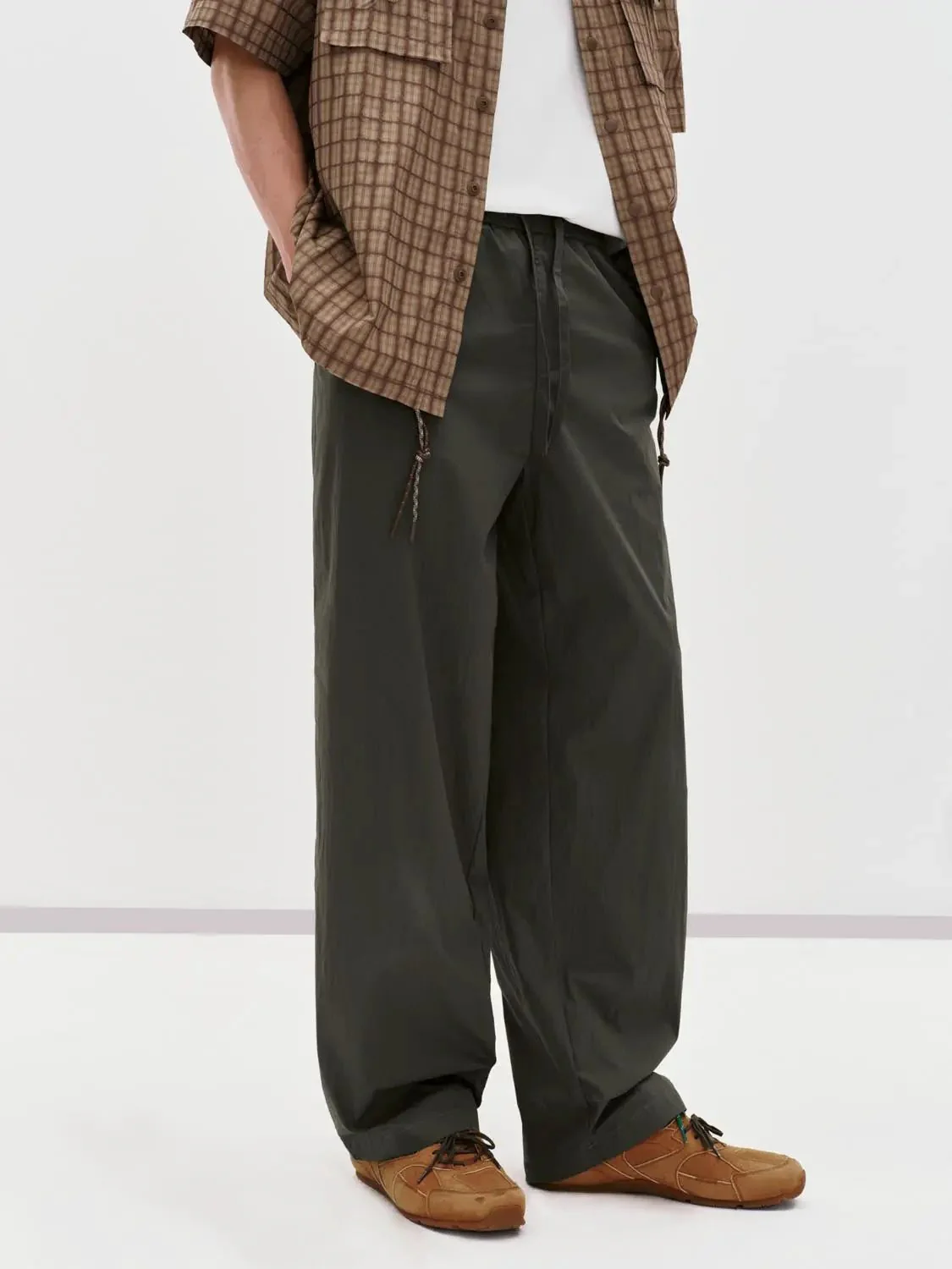 Drawstring Pull On Straight Leg Pants With Slight Stretch