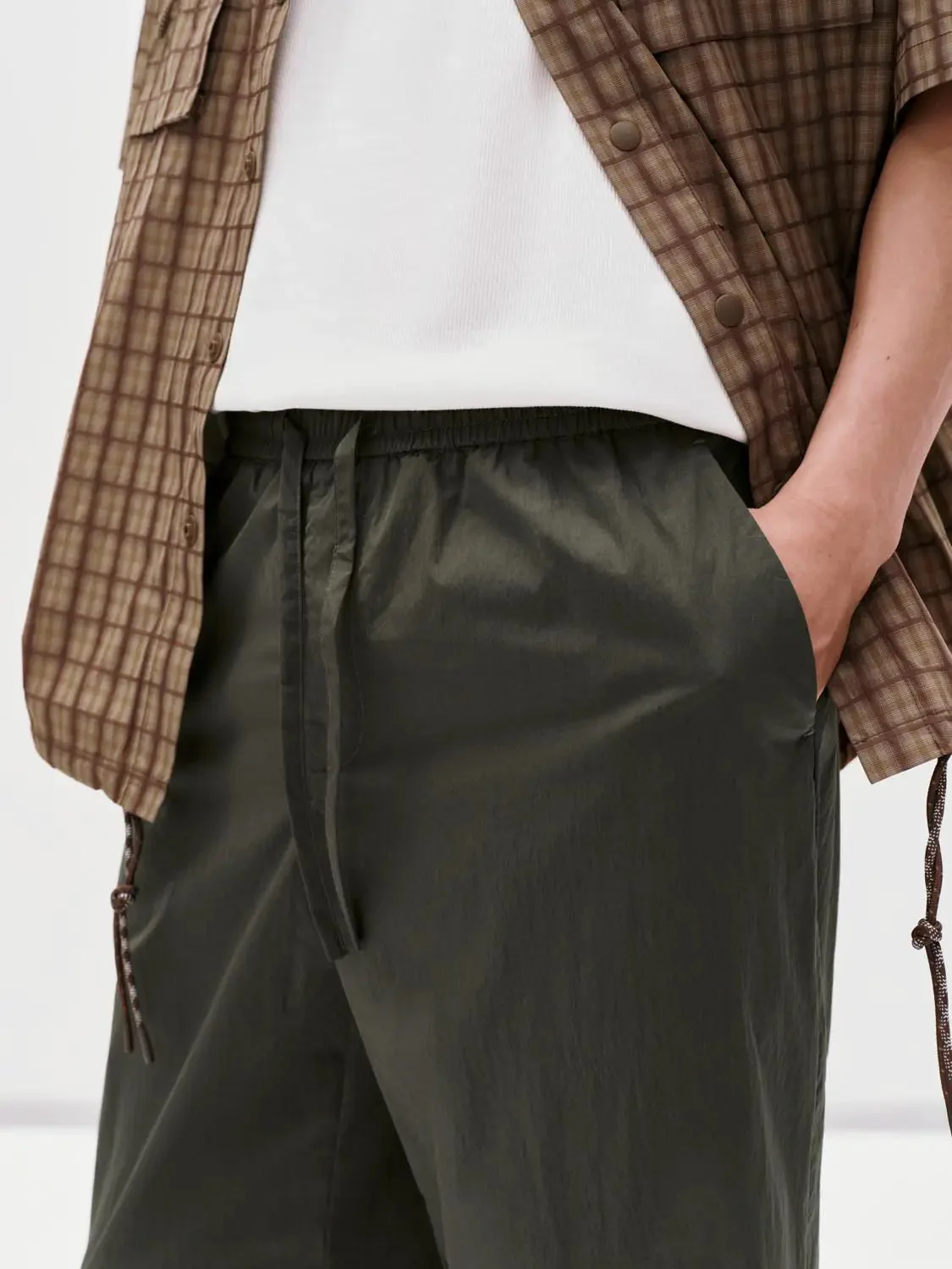 Drawstring Pull On Straight Leg Pants With Slight Stretch