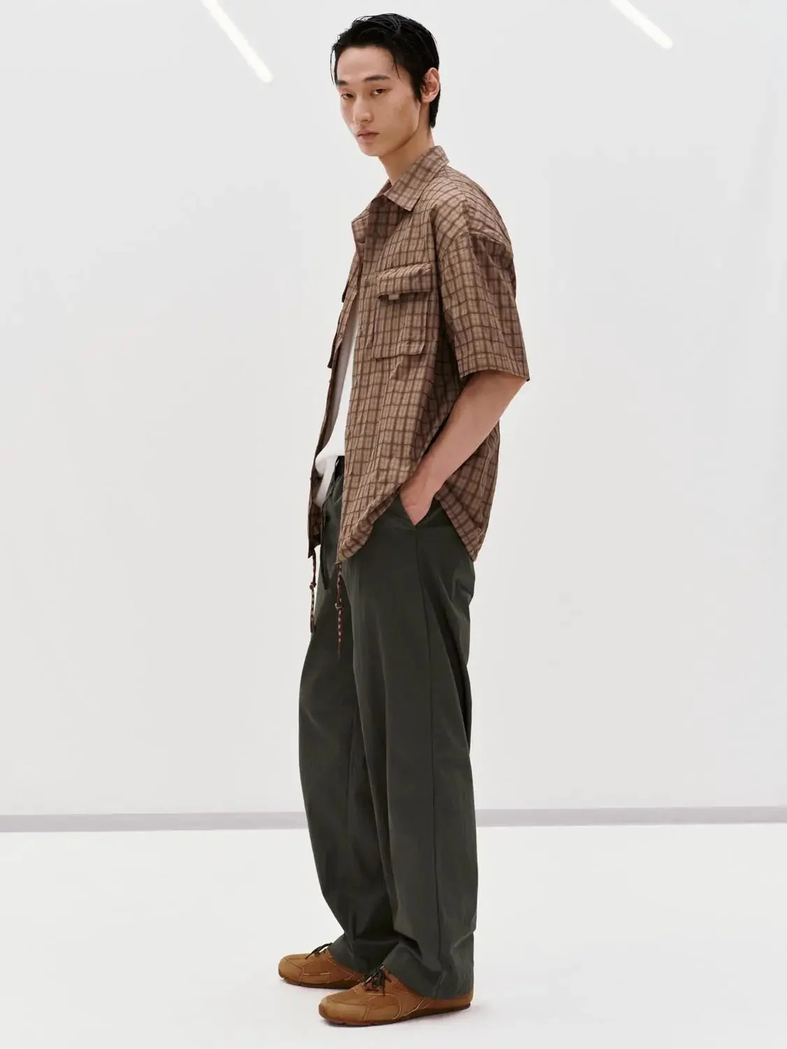 Drawstring Pull On Straight Leg Pants With Slight Stretch
