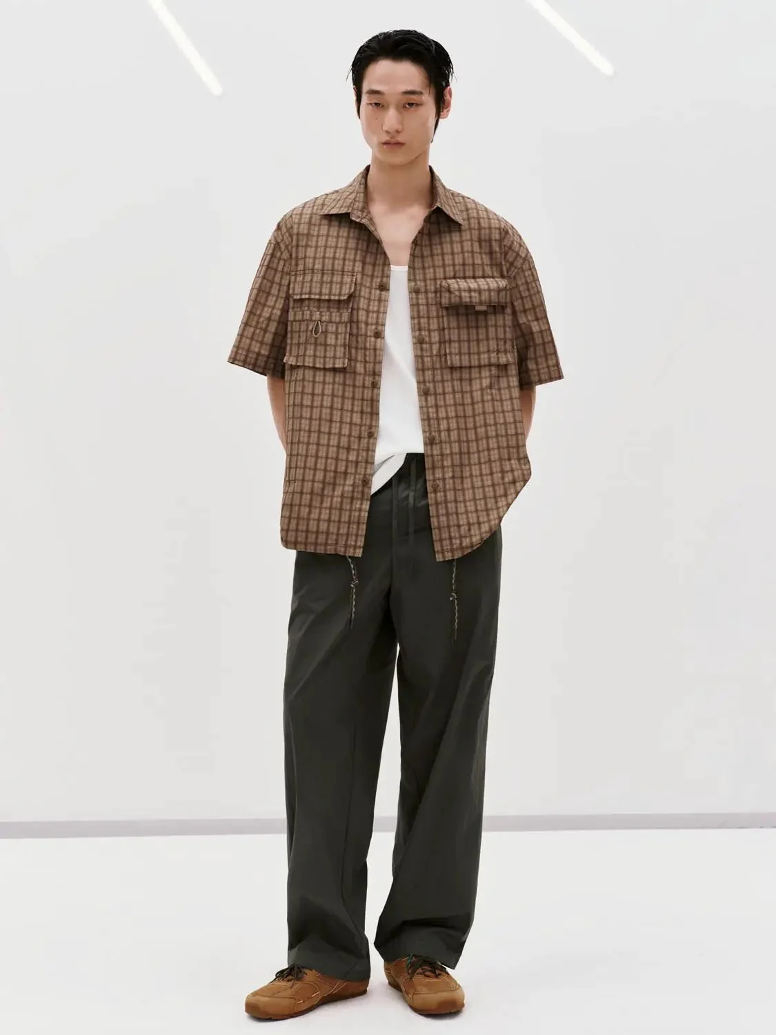 Drawstring Pull On Straight Leg Pants With Slight Stretch