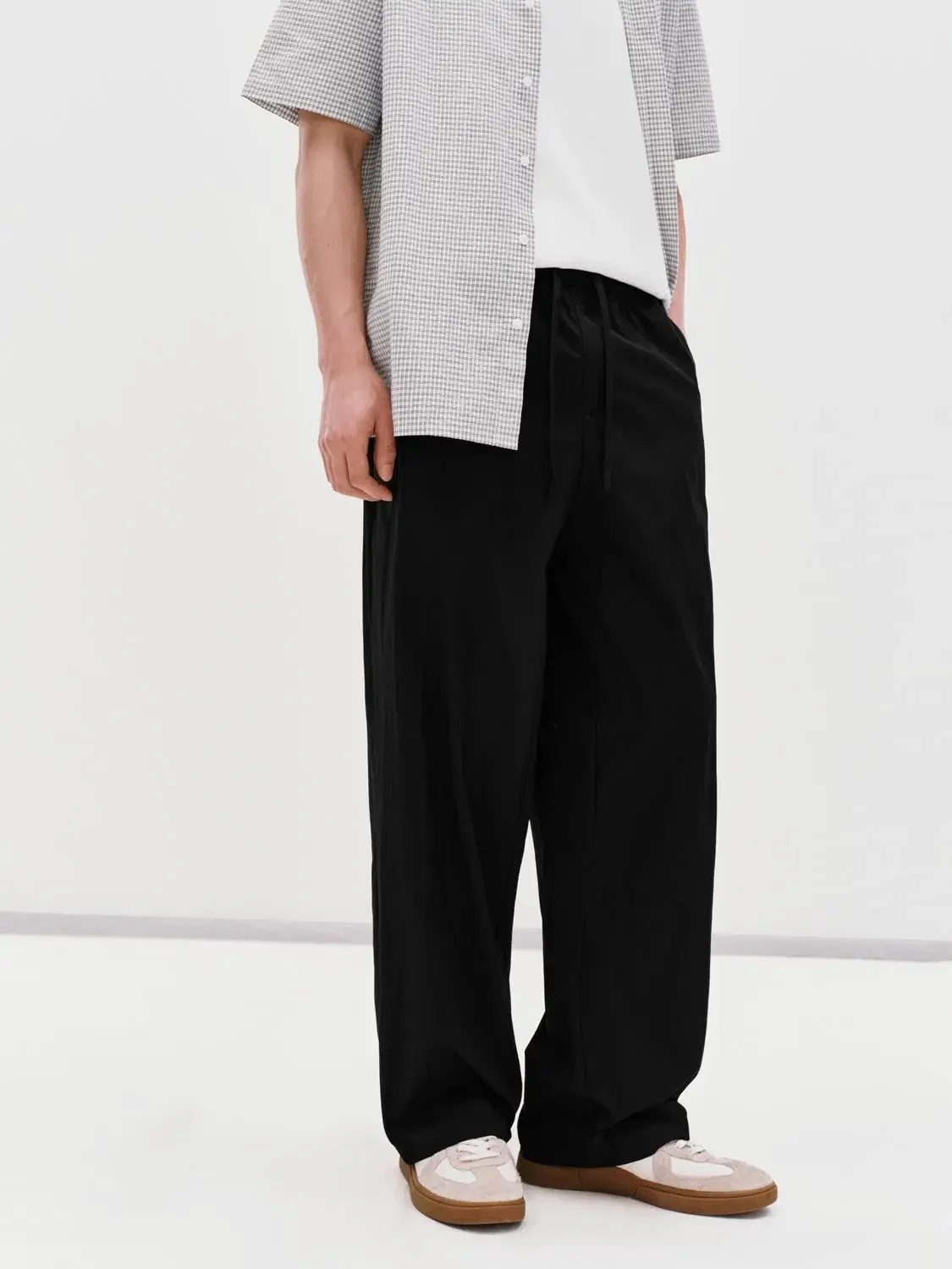 Drawstring Pull On Straight Leg Pants With Slight Stretch