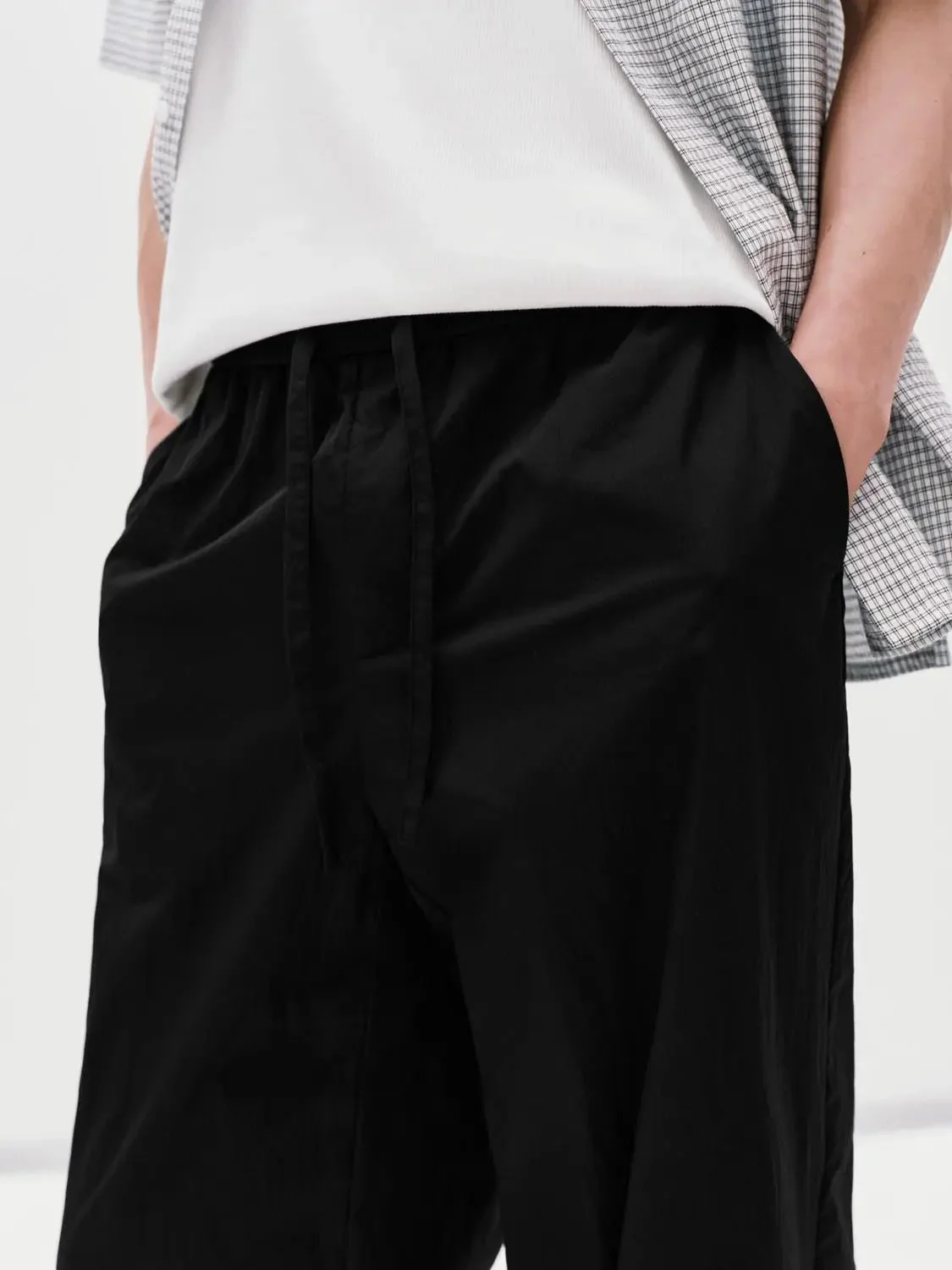 Drawstring Pull On Straight Leg Pants With Slight Stretch