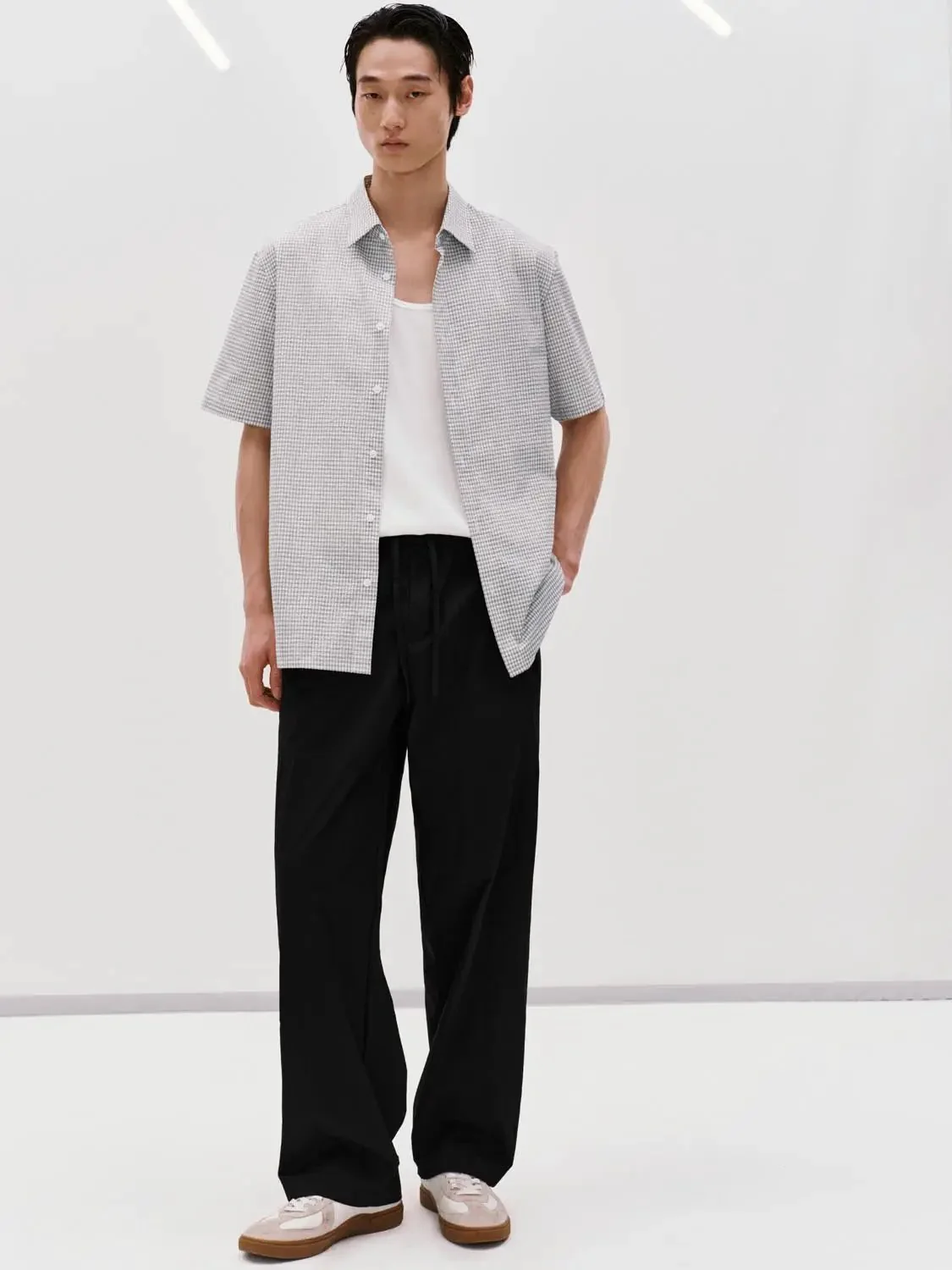 Drawstring Pull On Straight Leg Pants With Slight Stretch