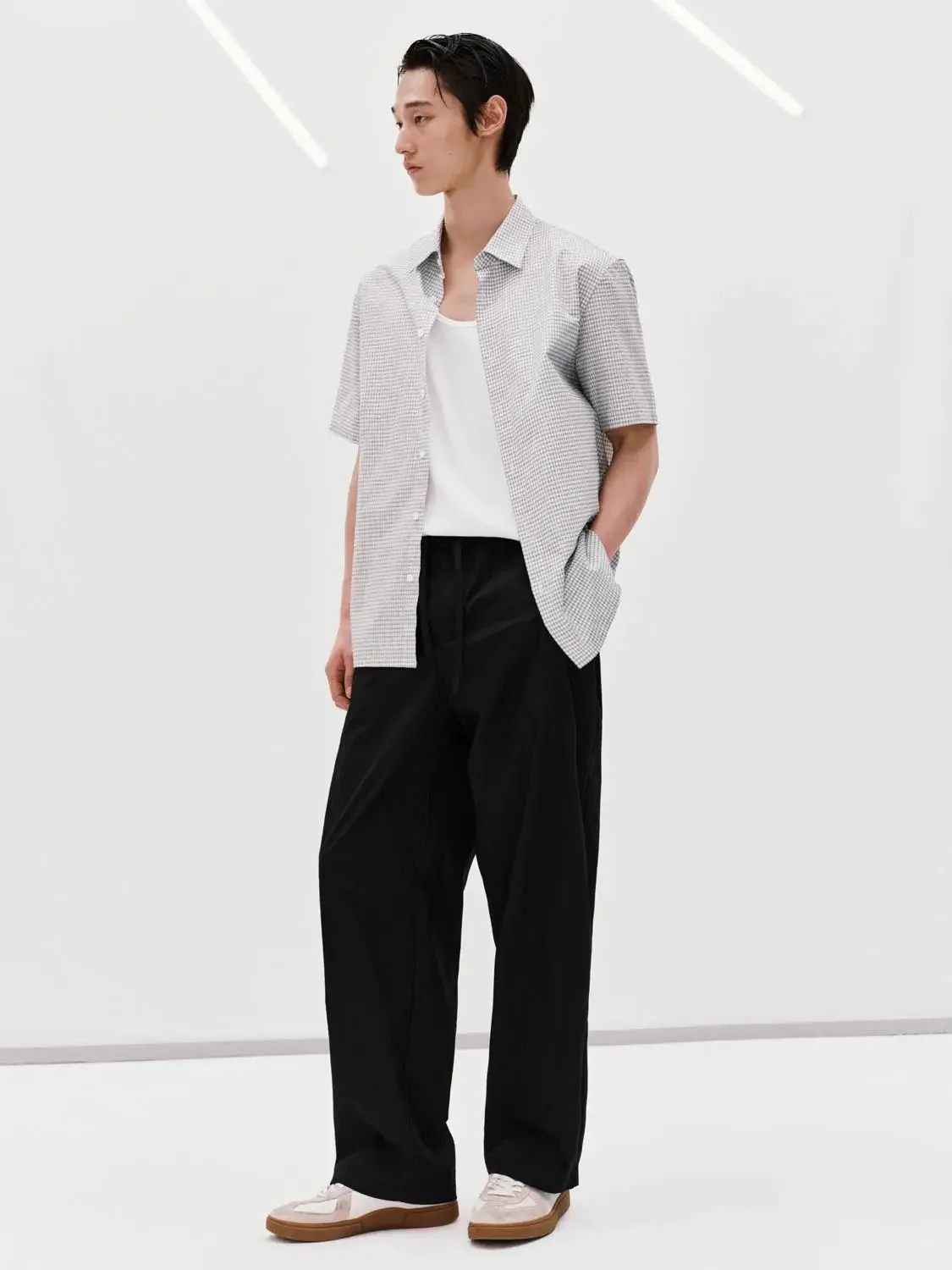 Drawstring Pull On Straight Leg Pants With Slight Stretch