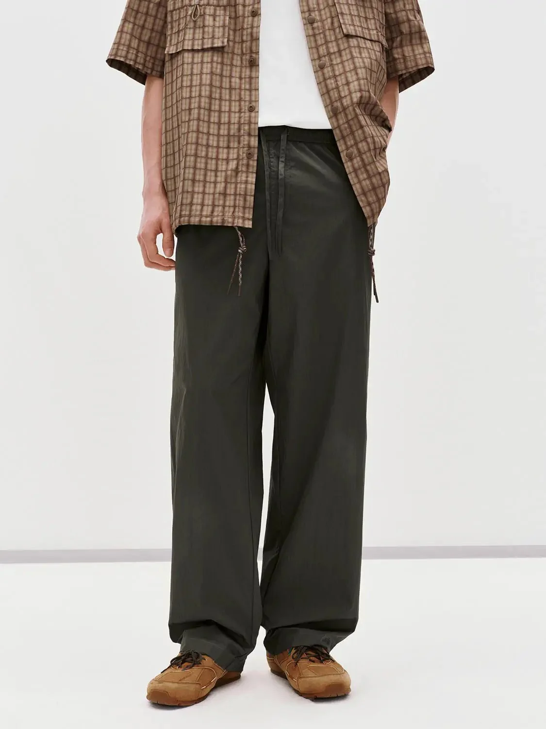 Drawstring Pull On Straight Leg Pants With Slight Stretch
