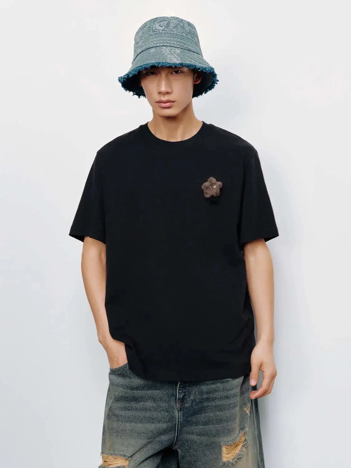 6933-embellished-plush-bear-patch-cotton-crew-neck-t-shirt-1.webp Embellished Plush Bear Patch Cotton Crew Neck T Shirt