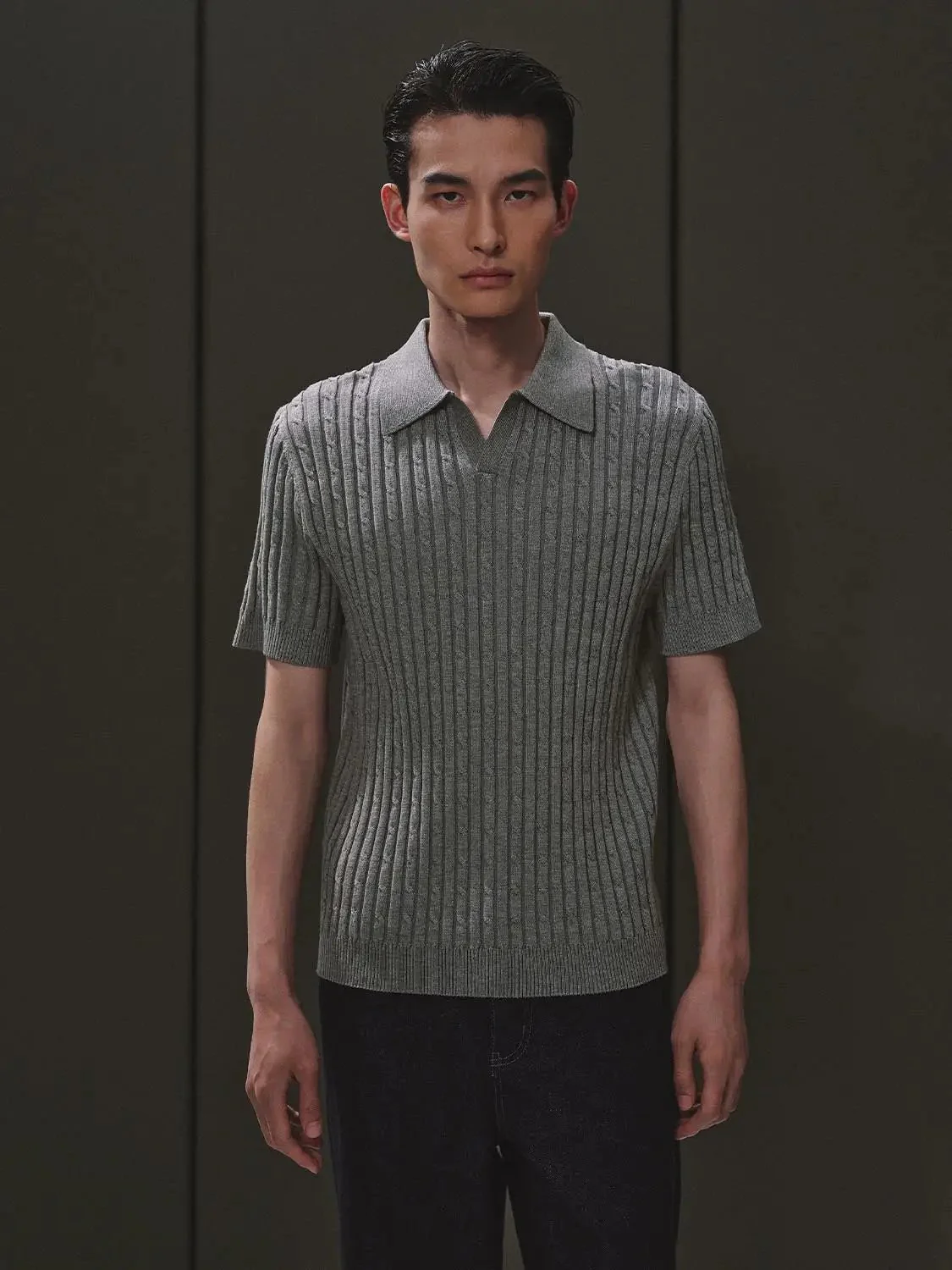7058-polo-neck-cable-knitted-t-shirts-1.webp Polo Neck Cable Knitted T-Shirts