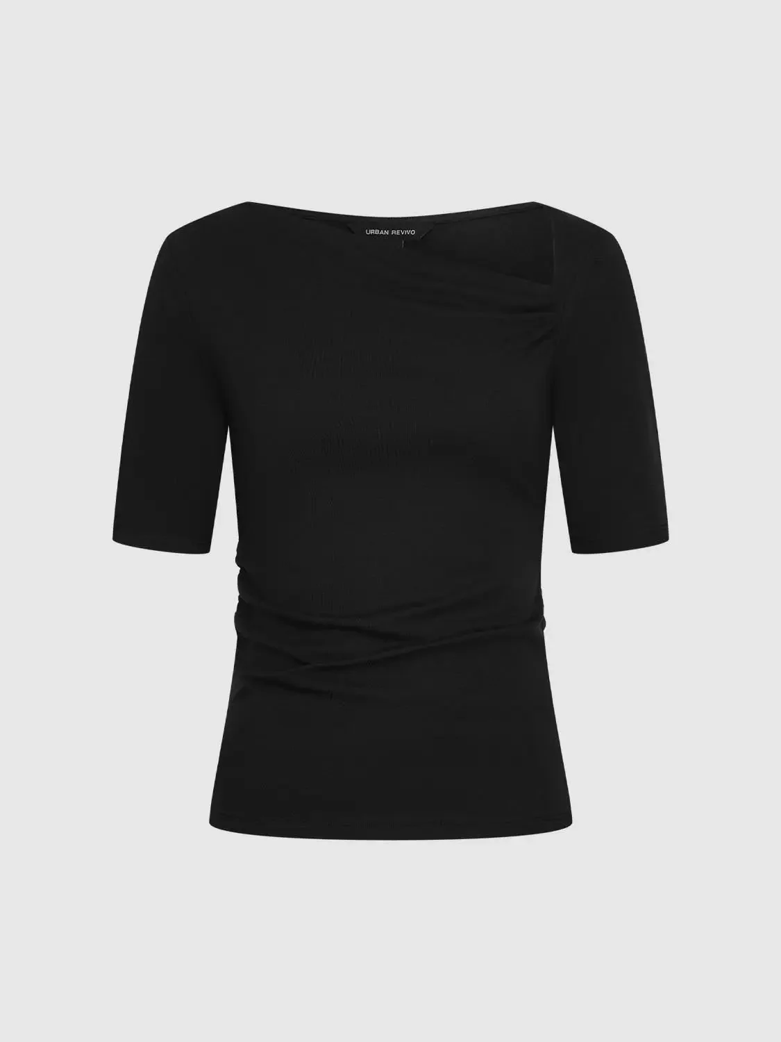 708-asymmetric-neck-ruched-viscose-cotton-t-shirt-7.webp Asymmetric Neck Ruched Viscose Cotton T Shirt
