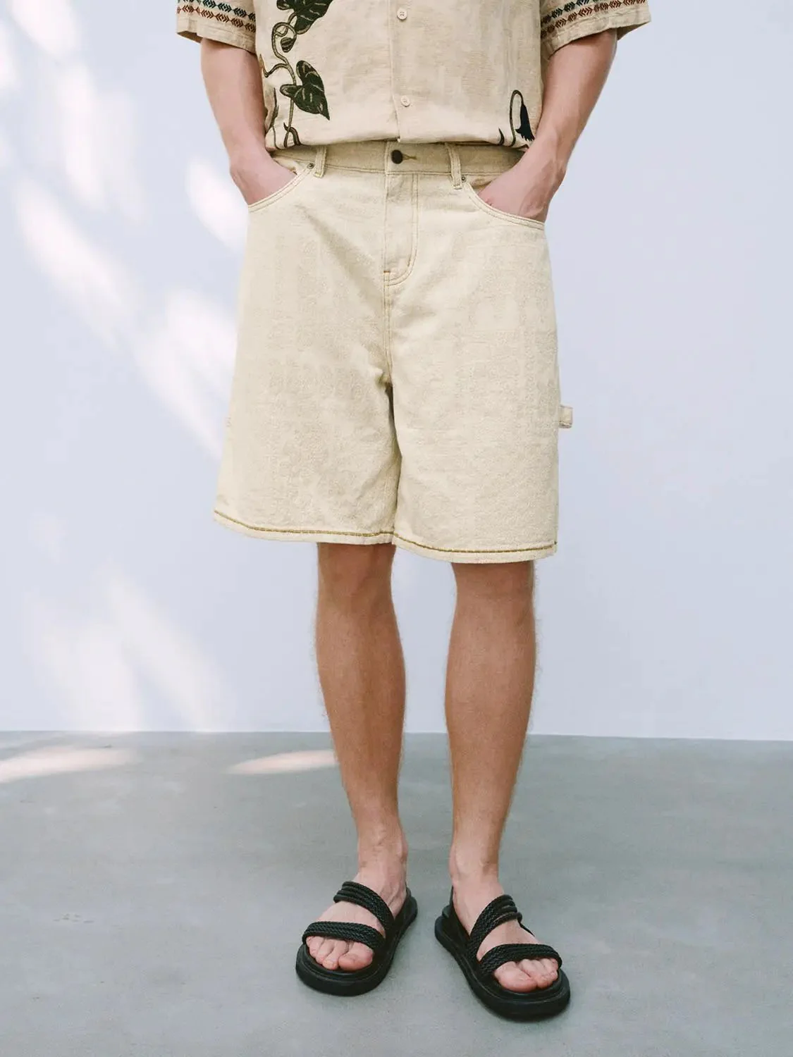 Printed Denim Shorts