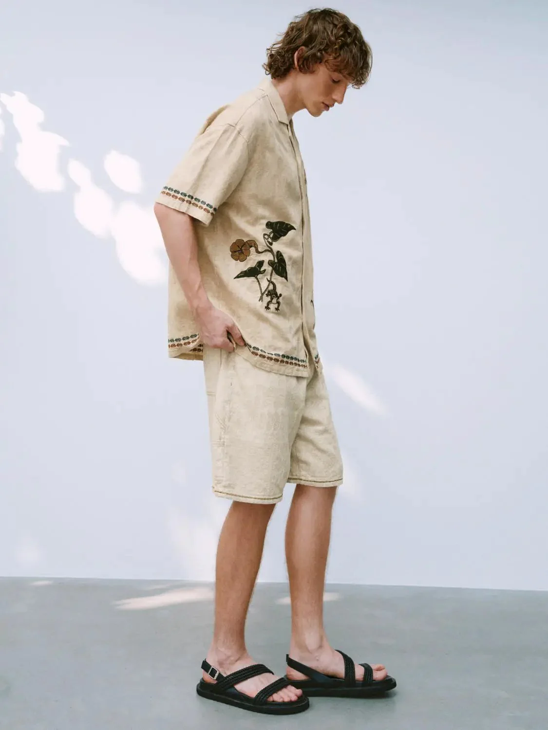 Printed Denim Shorts