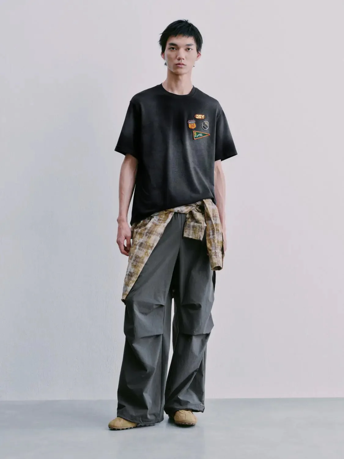 Cotton Embroidered Patchwork Crew Neck Tee