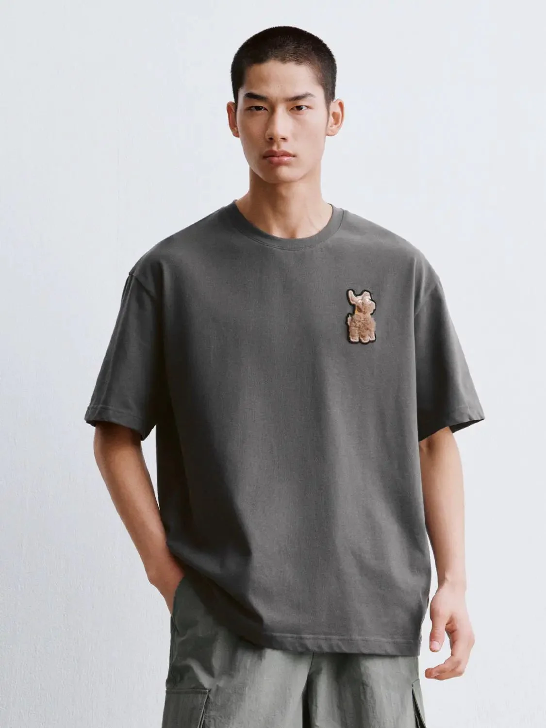 Cotton Teddy Bear Patch Relaxed Fit T Shirt
