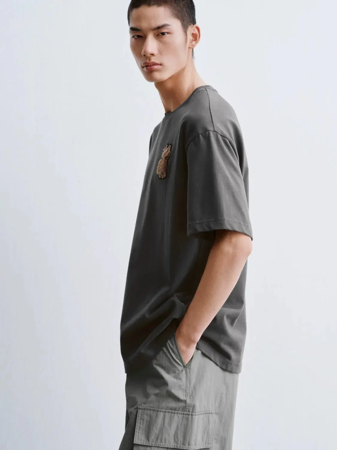 Cotton Teddy Bear Patch Relaxed Fit T Shirt