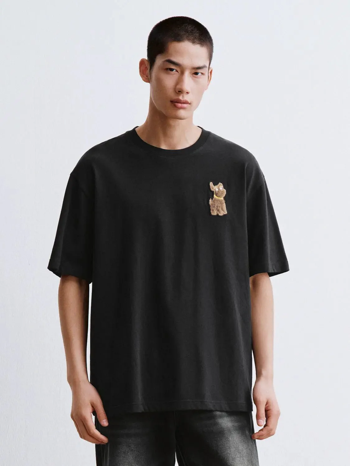 Cotton Teddy Bear Patch Relaxed Fit T Shirt