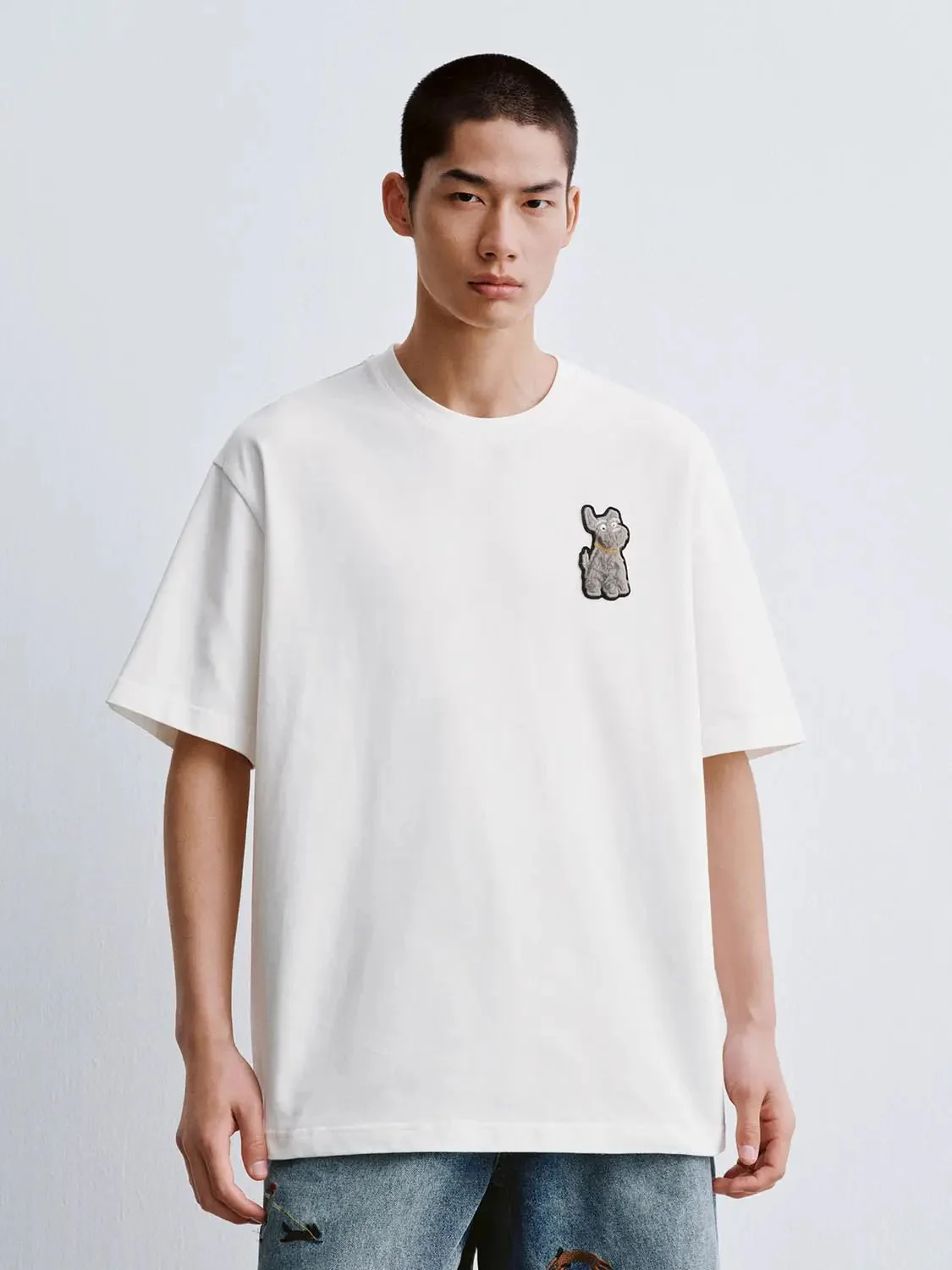 Cotton Teddy Bear Patch Relaxed Fit T Shirt