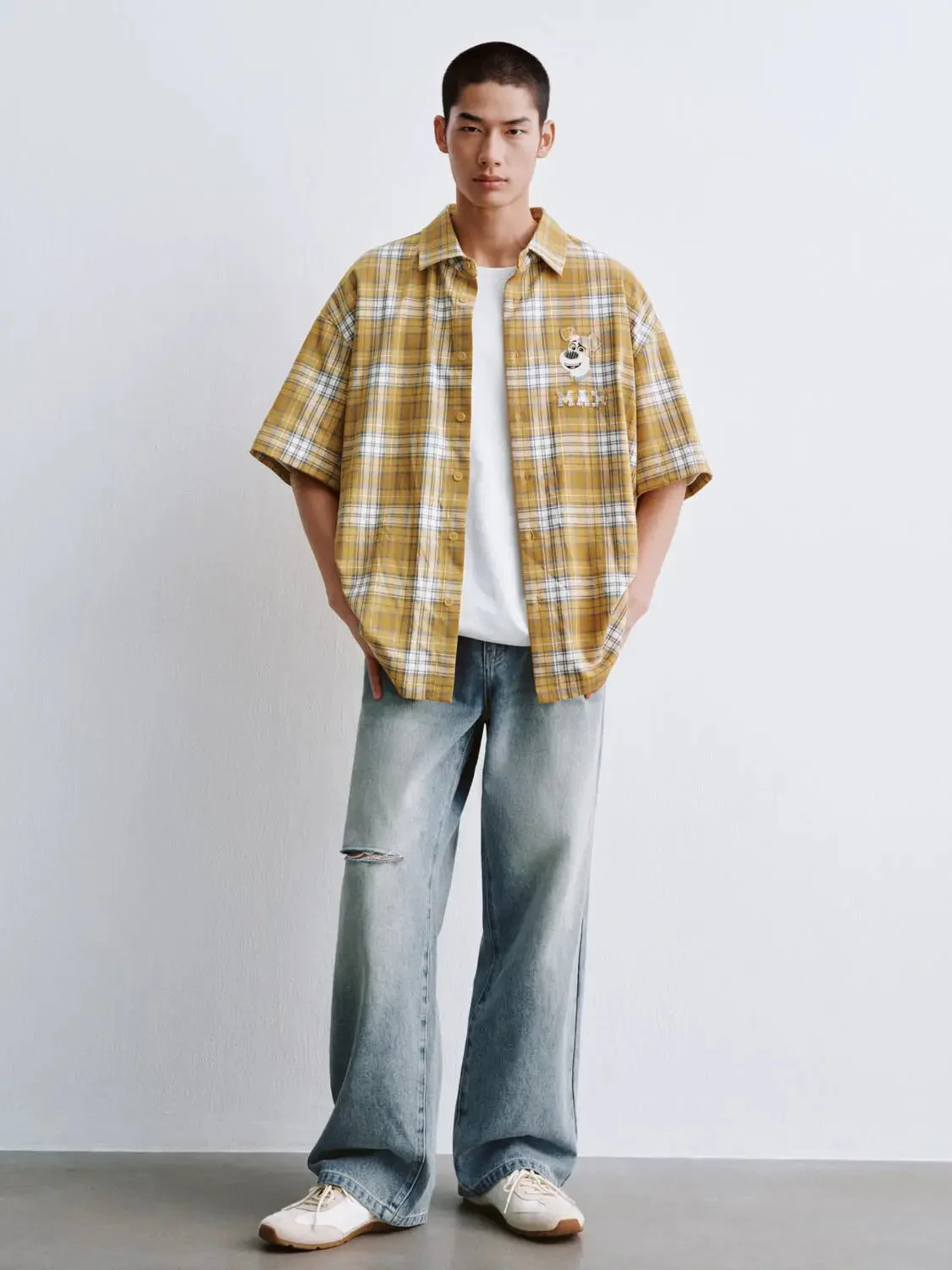 7379-patchwork-contrast-check-short-sleeve-shirts-4.webp Patchwork Contrast Check Short Sleeve Shirts
