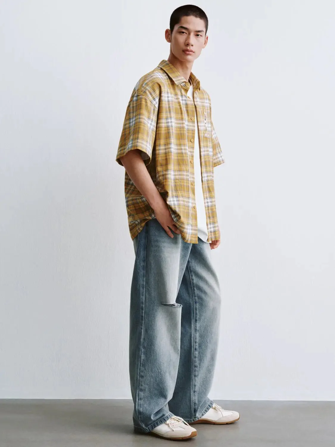 7379-patchwork-contrast-check-short-sleeve-shirts-5.webp Patchwork Contrast Check Short Sleeve Shirts