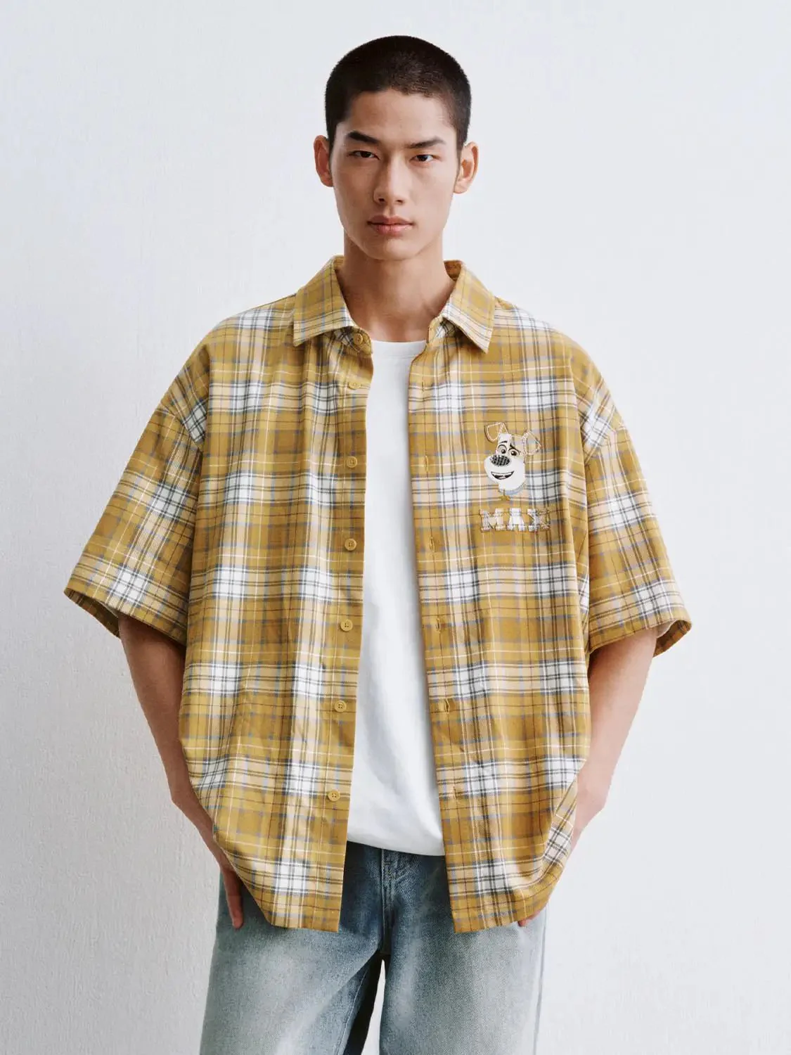 7379-patchwork-contrast-check-short-sleeve-shirts-9.webp Patchwork Contrast Check Short Sleeve Shirts