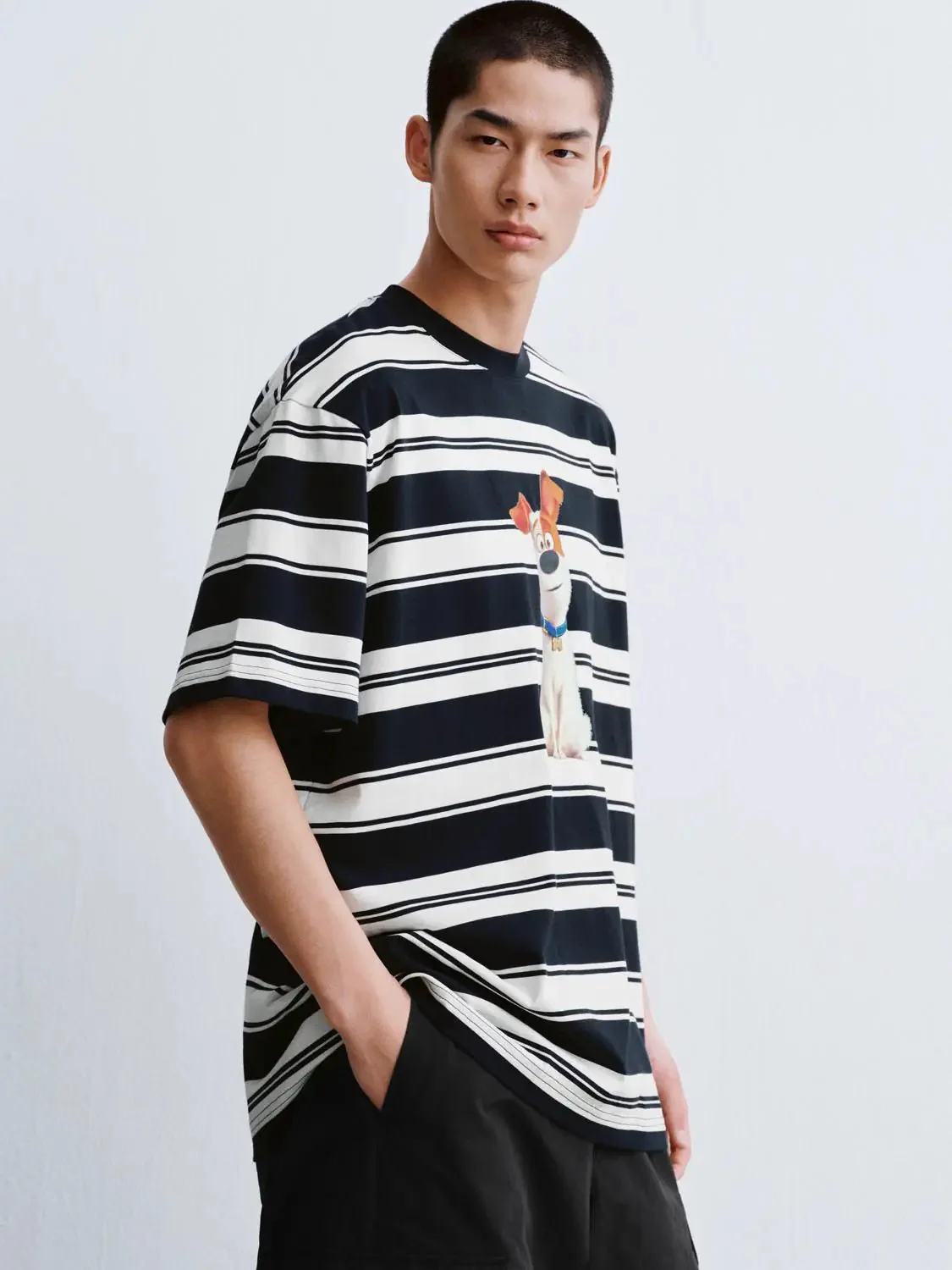 7390-cotton-printed-contrast-striped-dog-graphic-t-shirt-2.webp Cotton Printed Contrast Striped Dog Graphic T Shirt