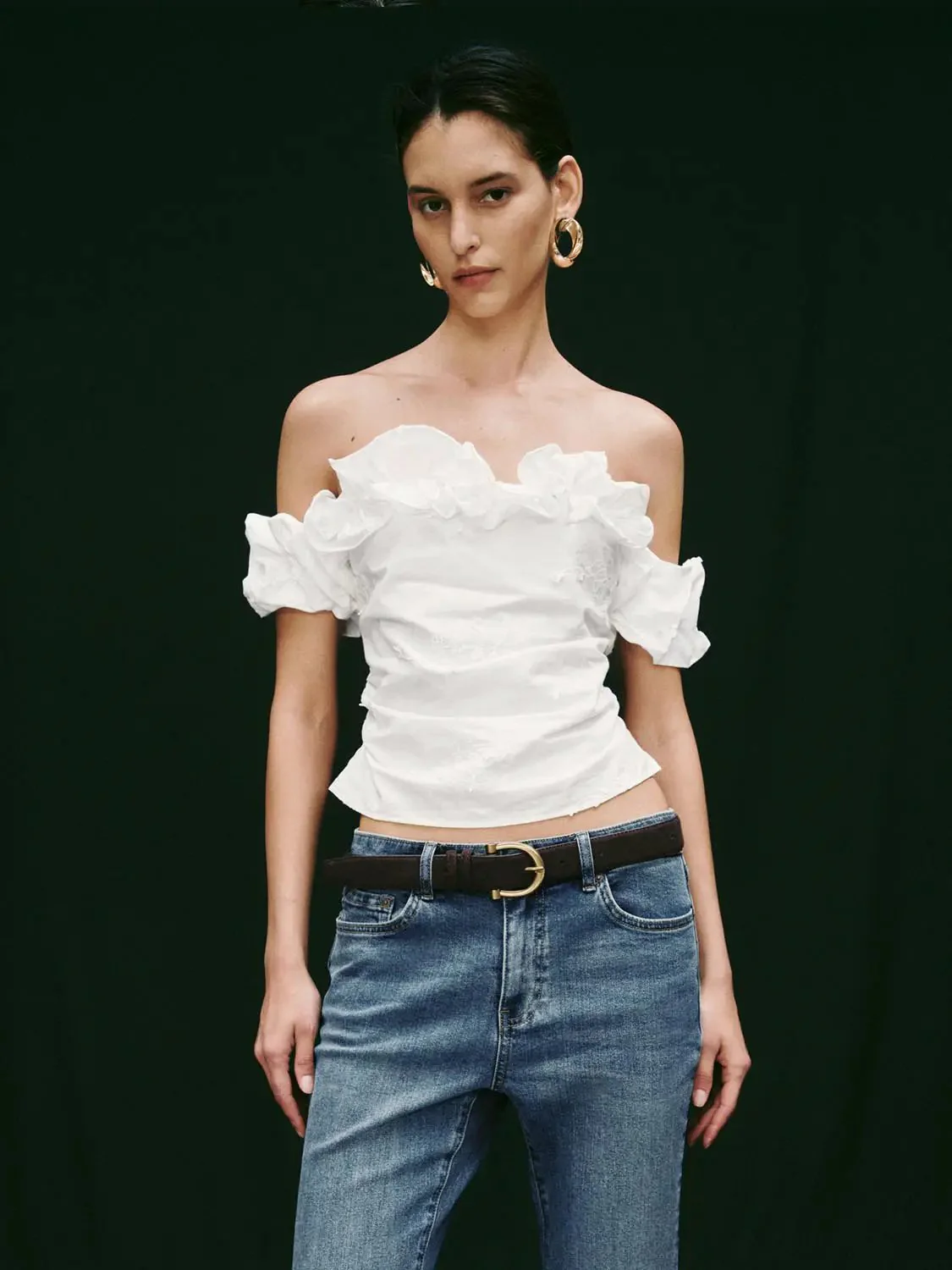 741-ruffle-trim-embroidered-boat-neck-cotton-shirts-1.webp Ruffle Trim Embroidered Boat Neck Cotton Shirts