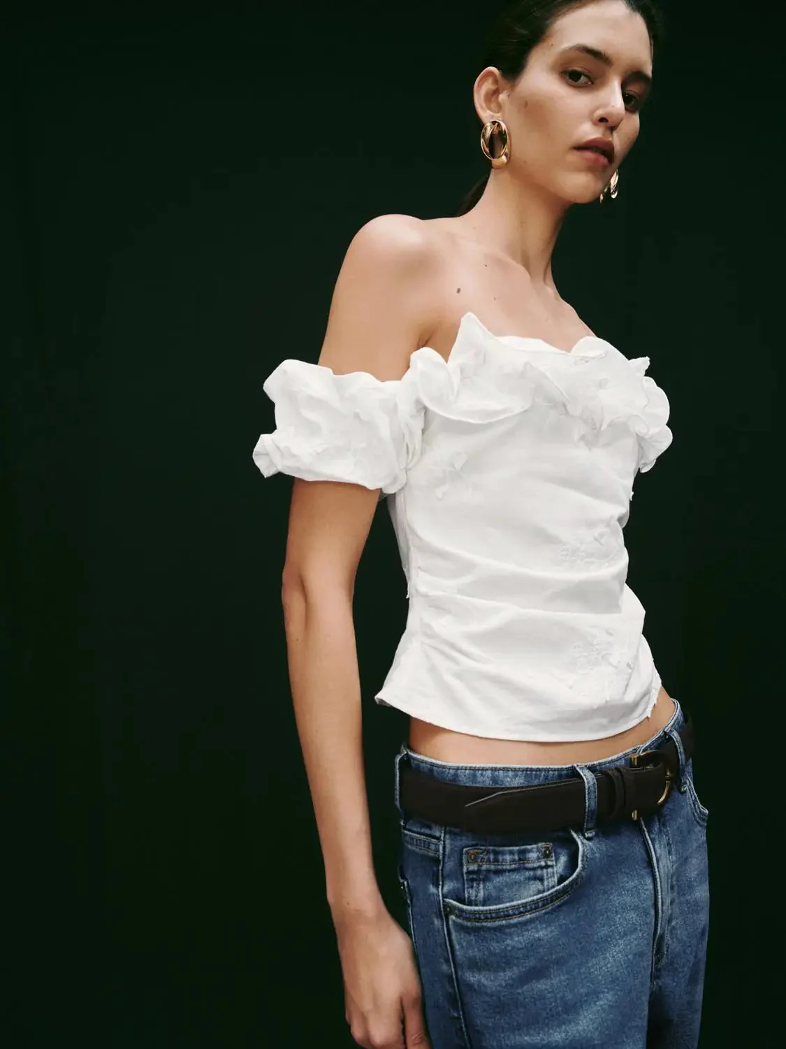 741-ruffle-trim-embroidered-boat-neck-cotton-shirts-2.webp Ruffle Trim Embroidered Boat Neck Cotton Shirts