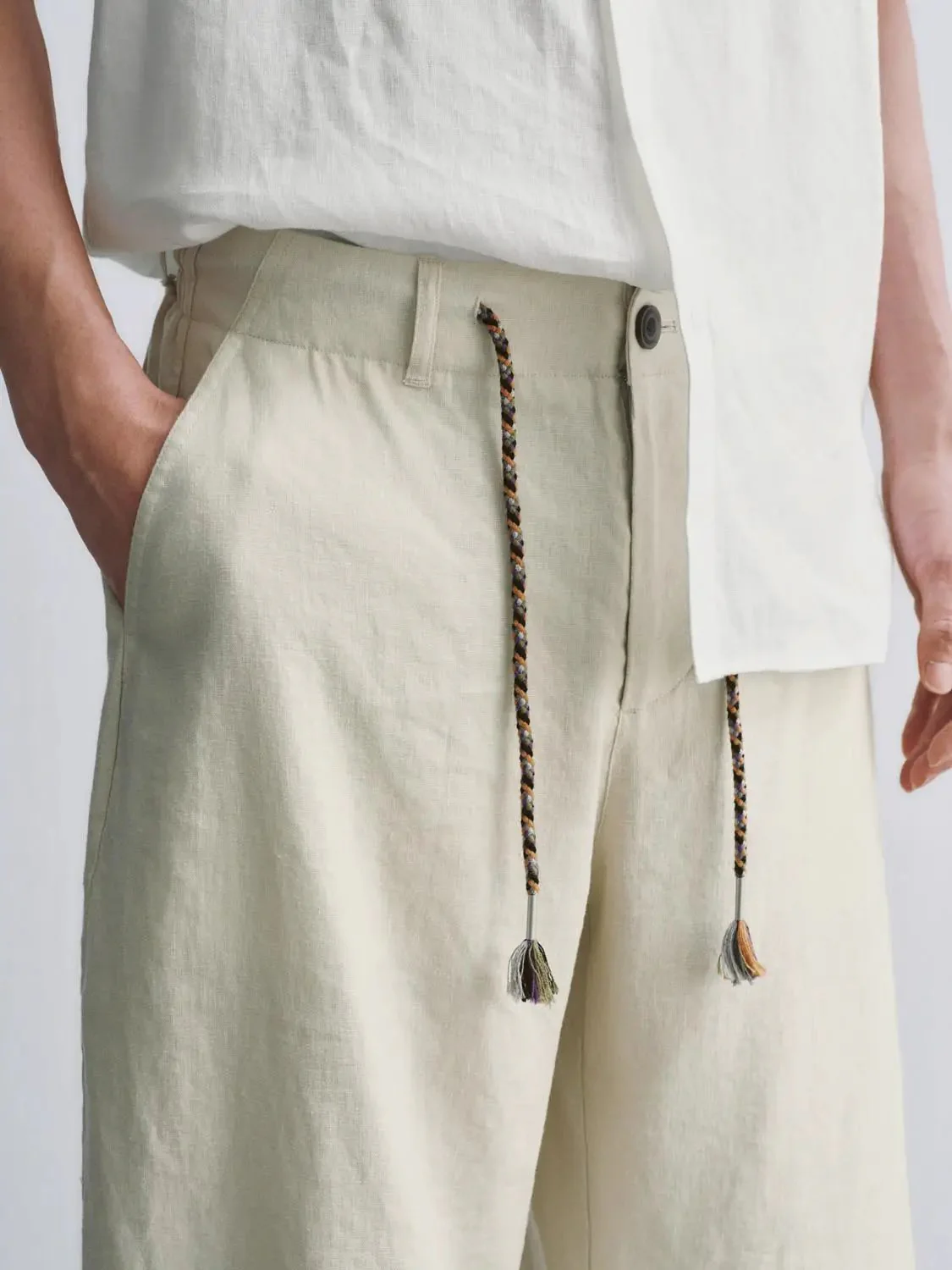 String Belted Barrel Leg Pants