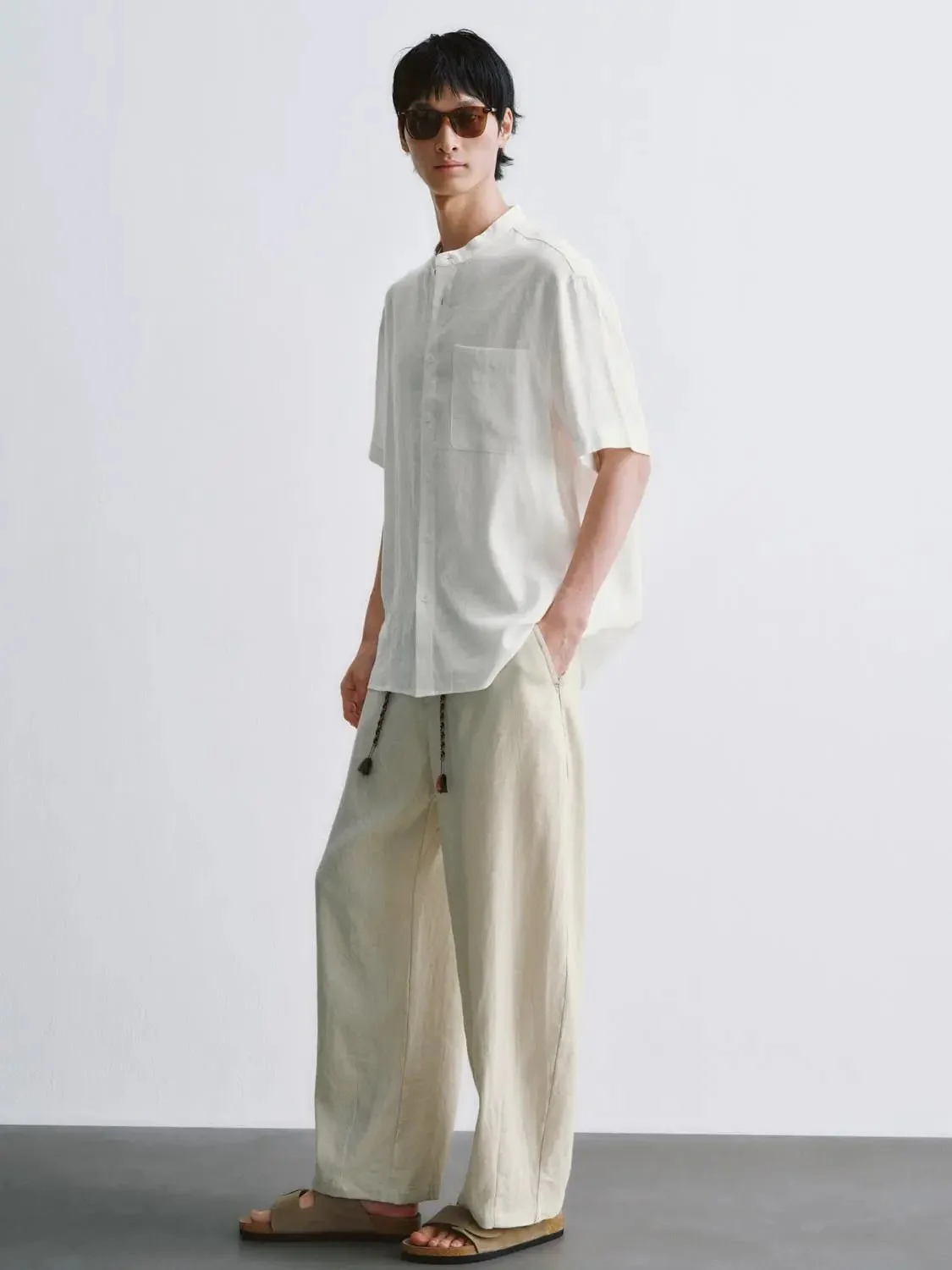 String Belted Barrel Leg Pants