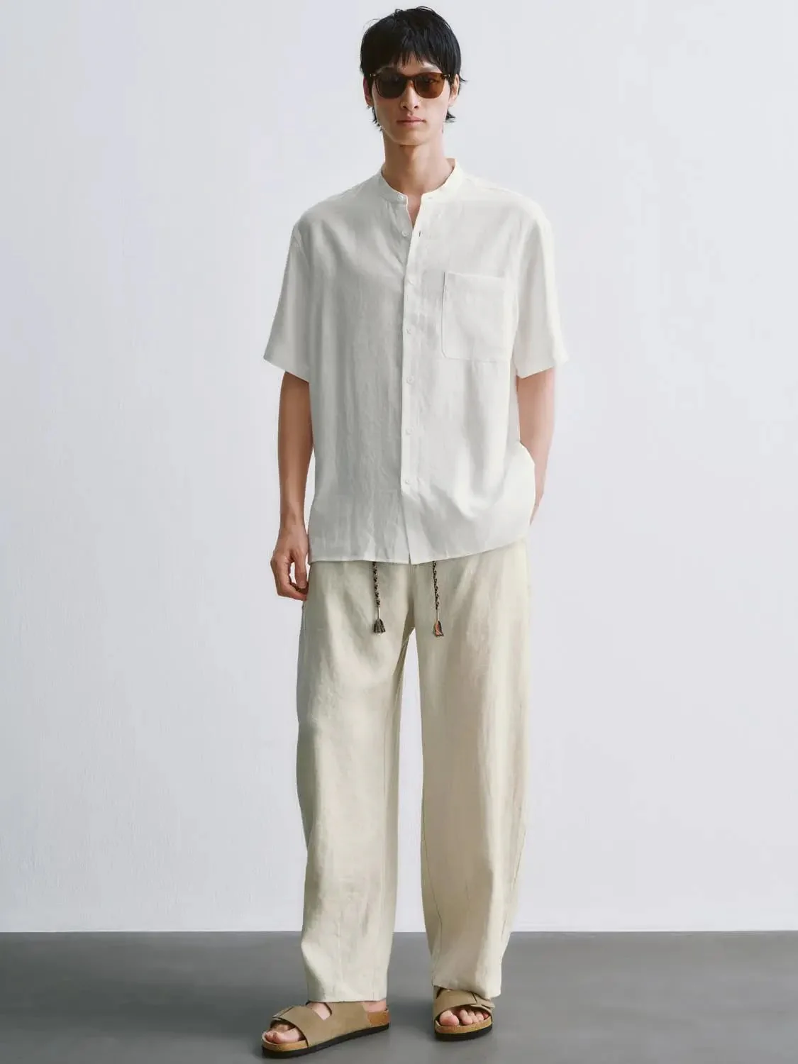 String Belted Barrel Leg Pants