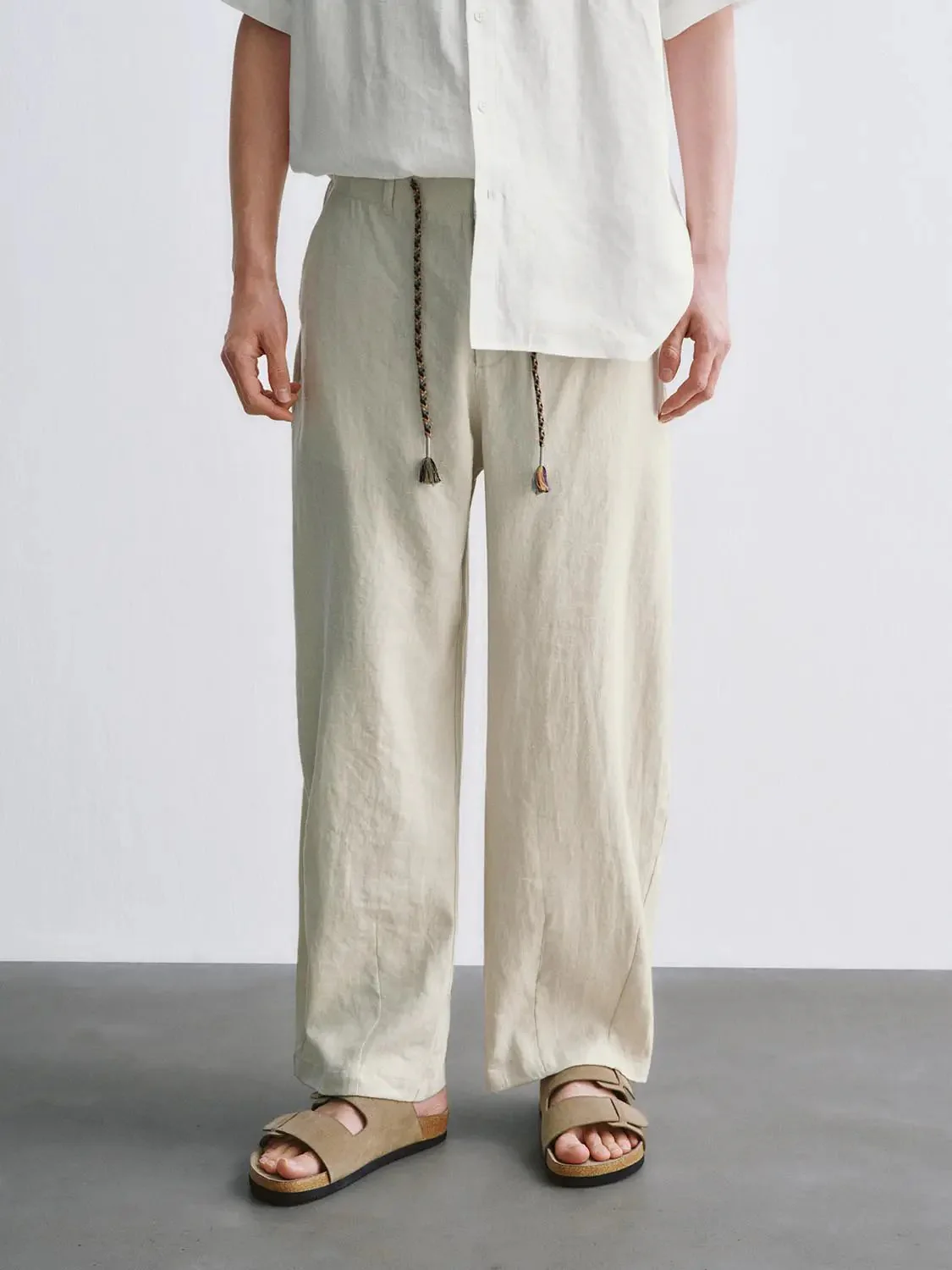 String Belted Barrel Leg Pants