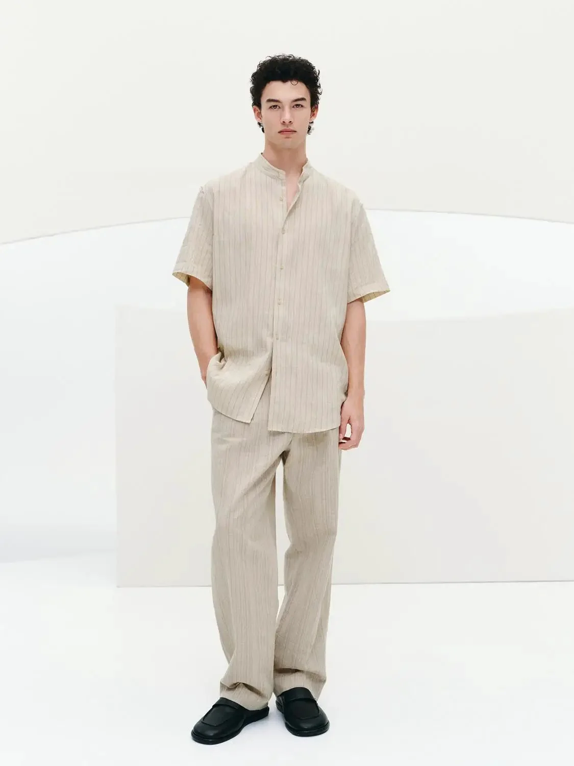 7448-striped-collarless-short-sleeve-shirts-4.webp Striped Collarless Short Sleeve Shirts